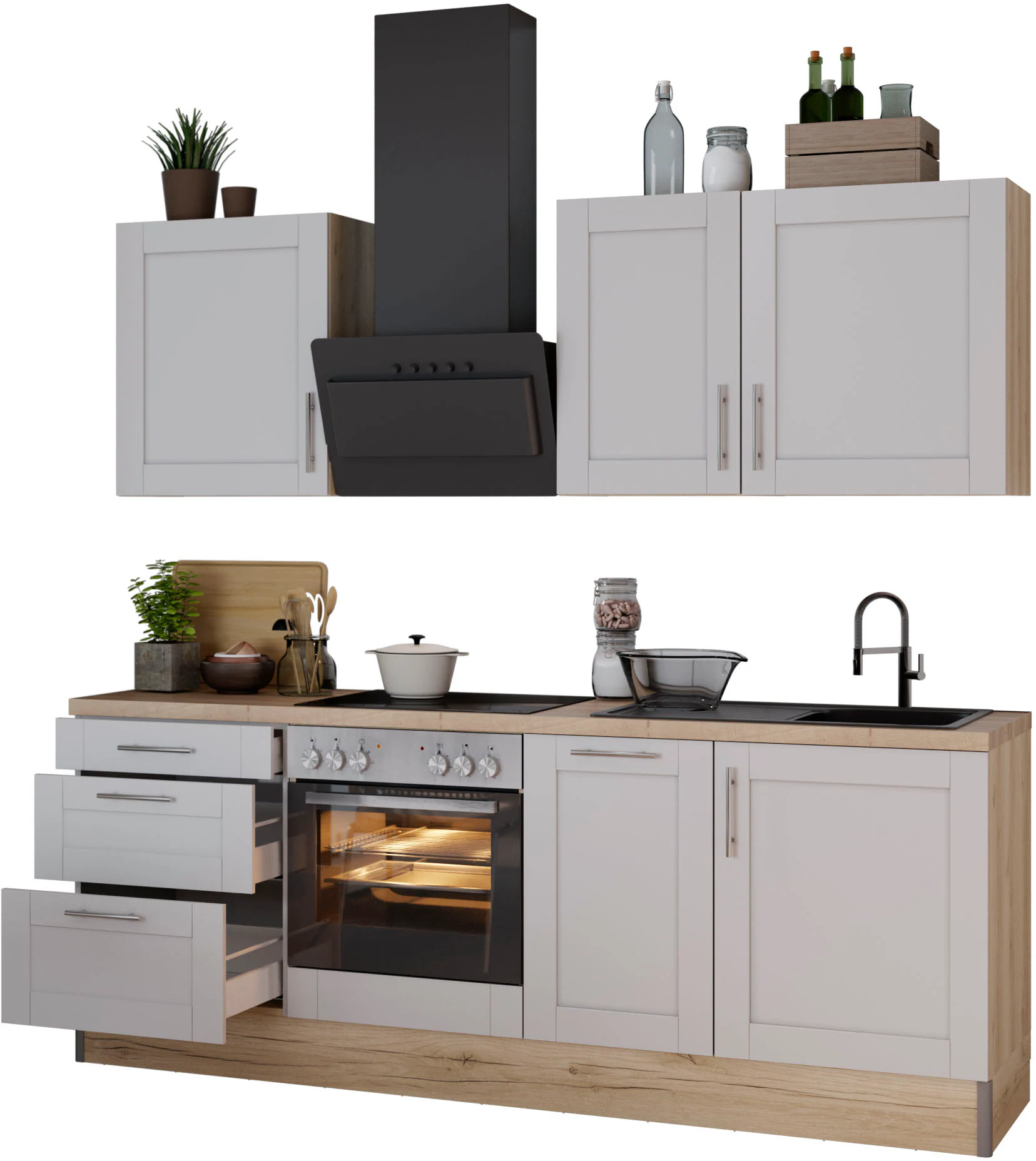 KOCHSTATION Küche "KS-Ahus", Breite 225 cm,wahlweise mit E-Geräten,MDF Fron günstig online kaufen