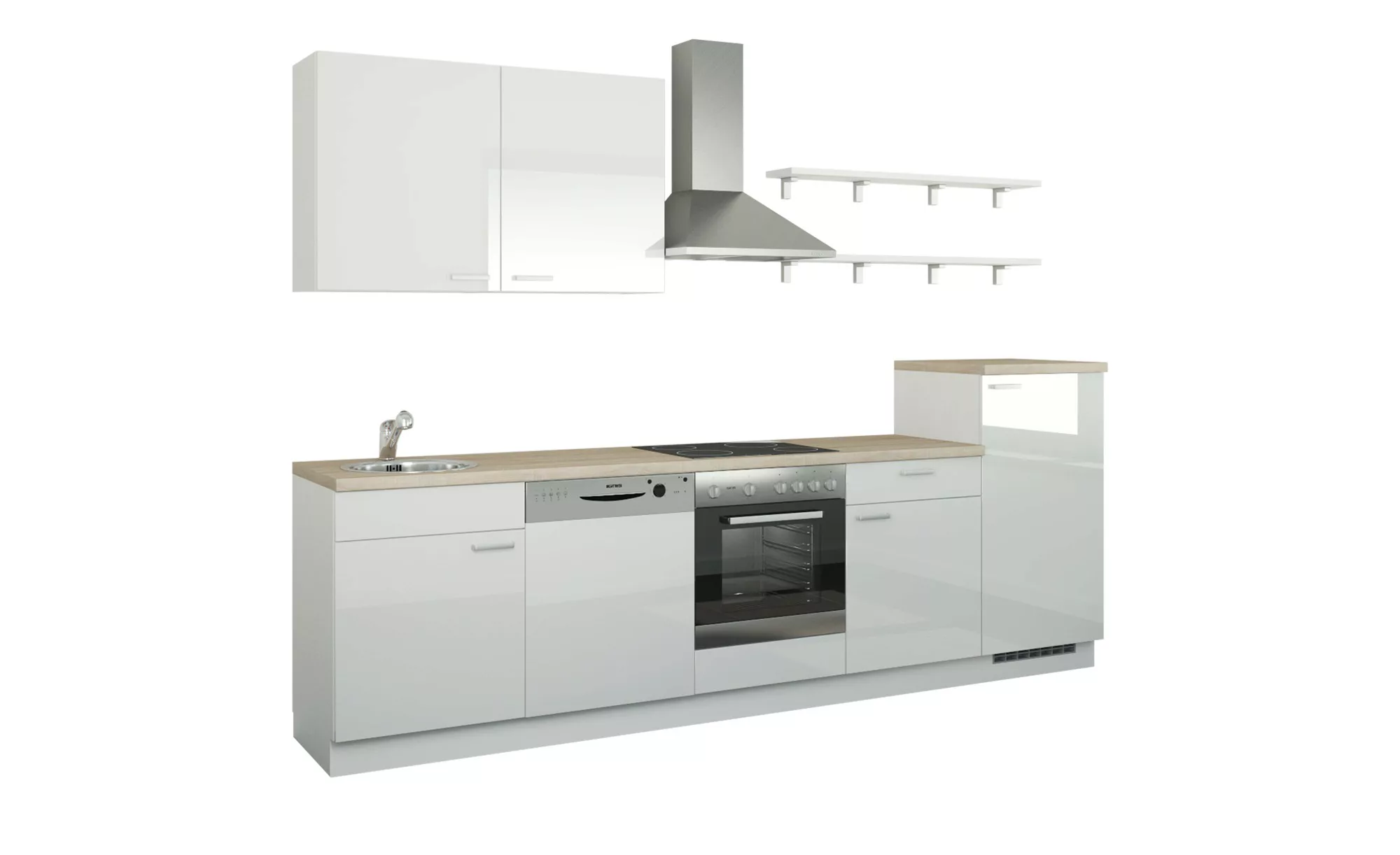Küchenzeile mit Elektrogeräten - weiß - 300 cm - Küchen > Küchenblöcke mit günstig online kaufen