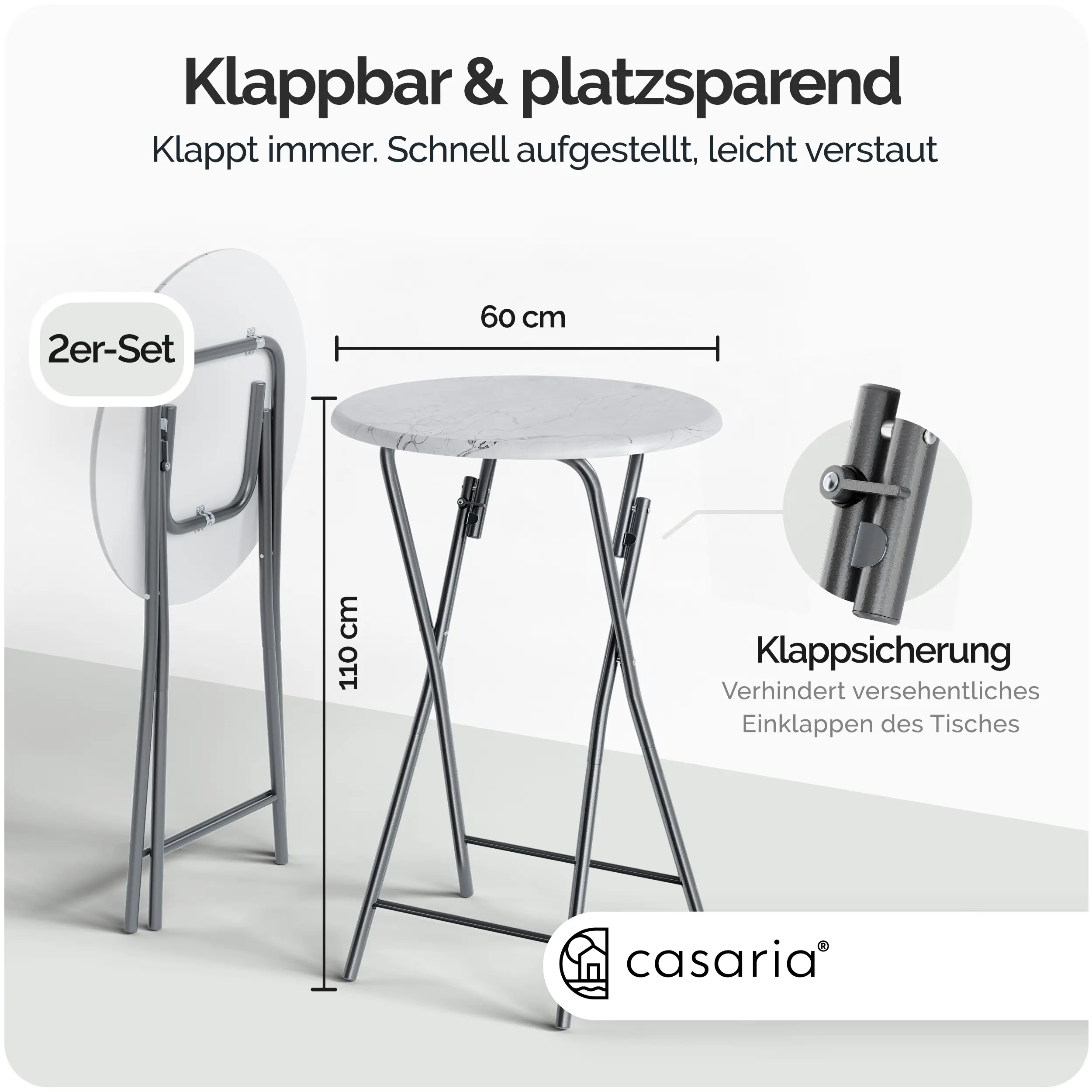 Stehtisch 2er-Set Weiß Marmoroptik Ø60cm klappbar günstig online kaufen