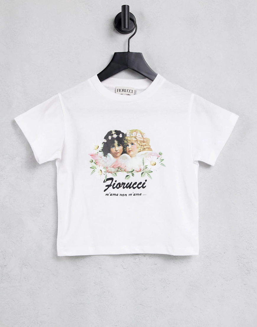 Fiorucci – Locker geschnittenes T-Shirt mit floraler Engel-Grafik-Weiß günstig online kaufen