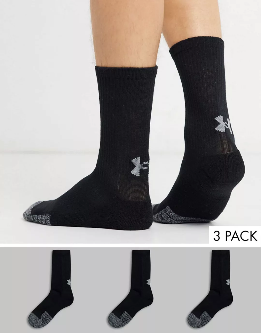 Under Armour – Training Heat Gear – 3er Packung schwarze Crew-Socken günstig online kaufen