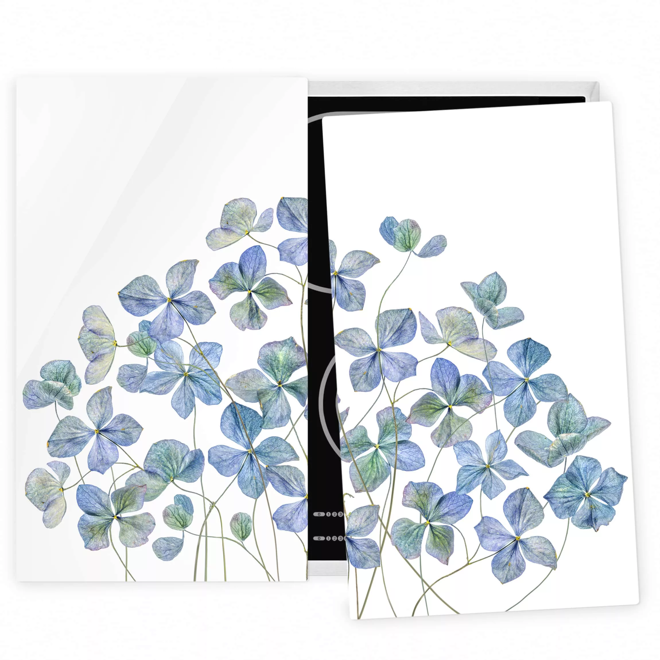 2-teilige Herdabdeckplatte Glas Blumen Blaue Hortensienblüten günstig online kaufen