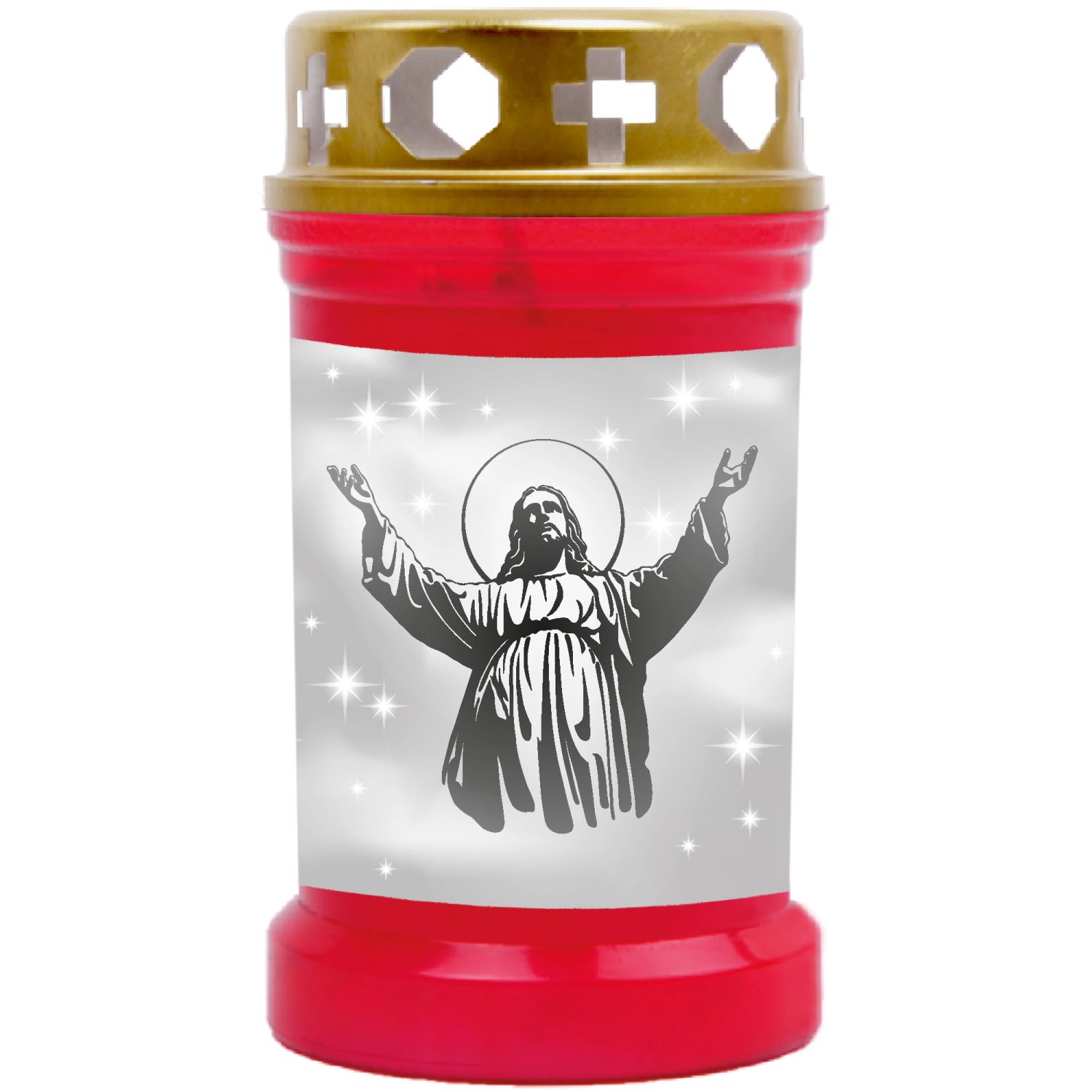 HS Candle Grabkerze Rot 40h Inkl. Deckel Gold Jesus günstig online kaufen