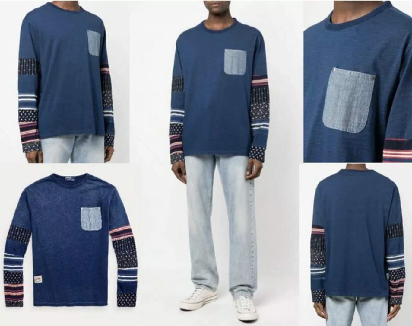 Ralph Lauren Sweatshirt POLO RALPH LAUREN PATCHWORK DYED Indigo Jersey Shir günstig online kaufen