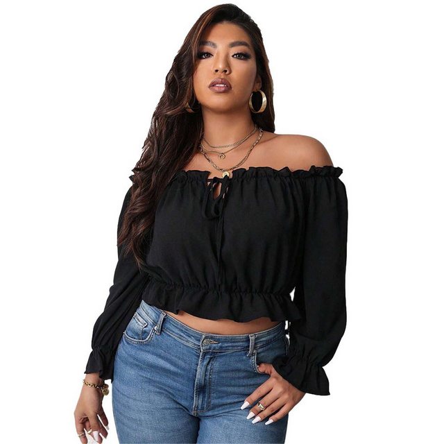 Zoclack Carmenbluse Damenbluse Schulterfrei Langärmeliges Top mit Rüschen C günstig online kaufen