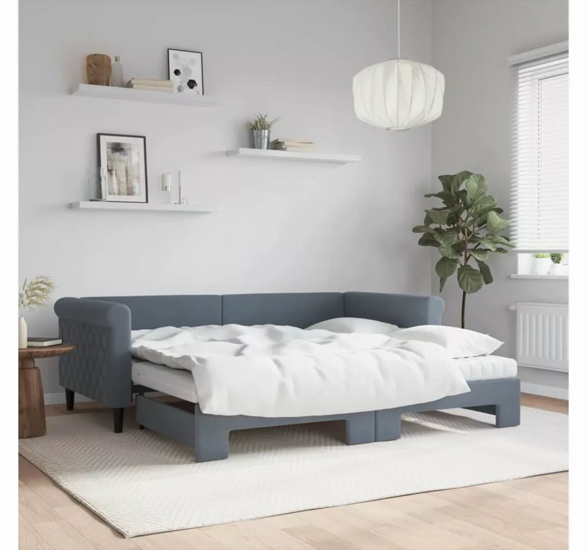 vidaXL Bett, Tagesbett Ausziehbar mit Matratzen Dunkelgrau 90x190 cm Samt günstig online kaufen