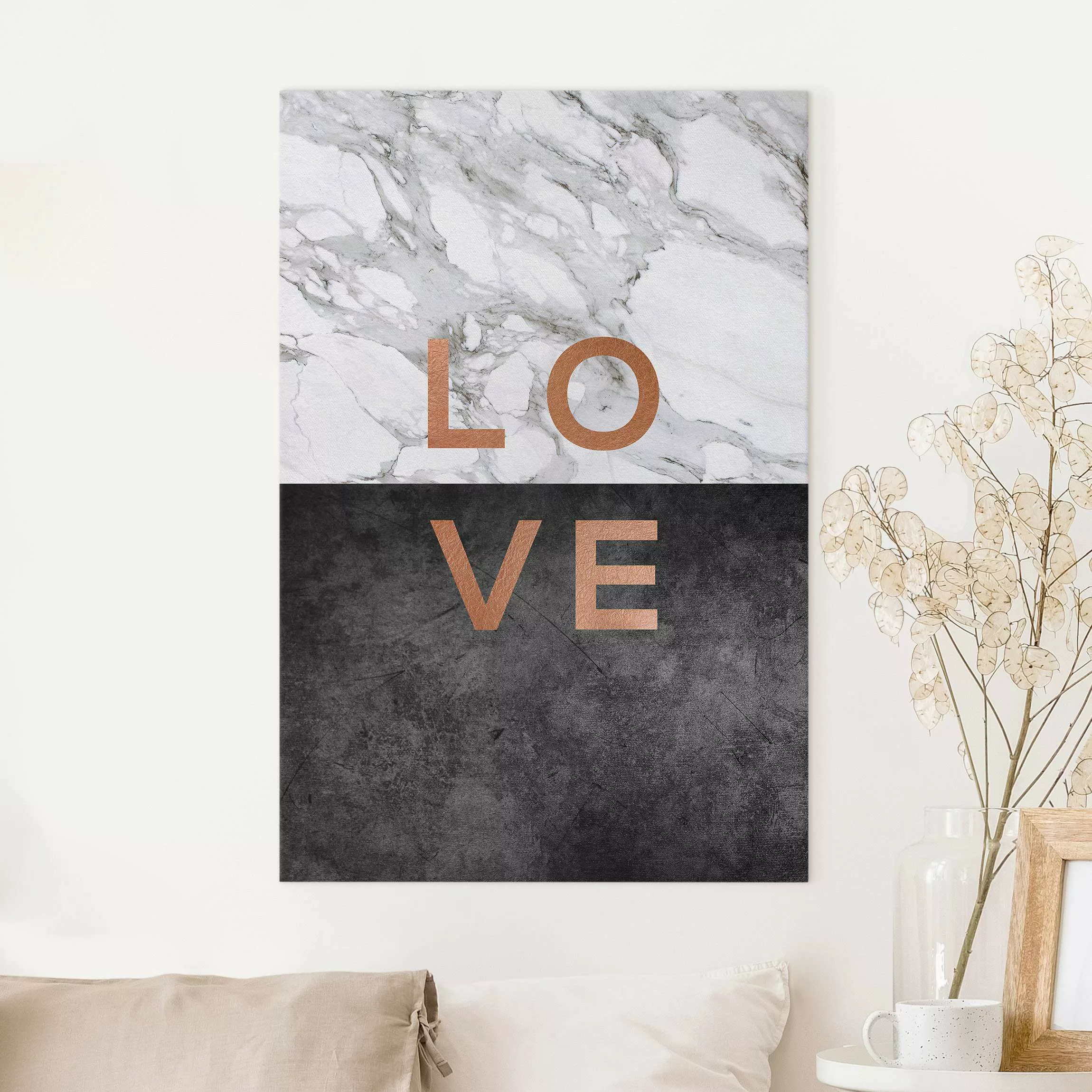 Leinwandbild Love Kupfer und Marmor günstig online kaufen