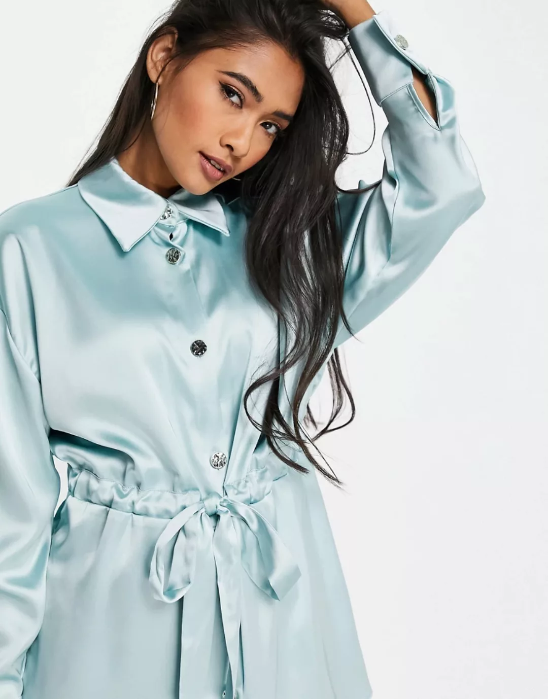 River Island – Bluse in Hellblau mit Taillenband günstig online kaufen