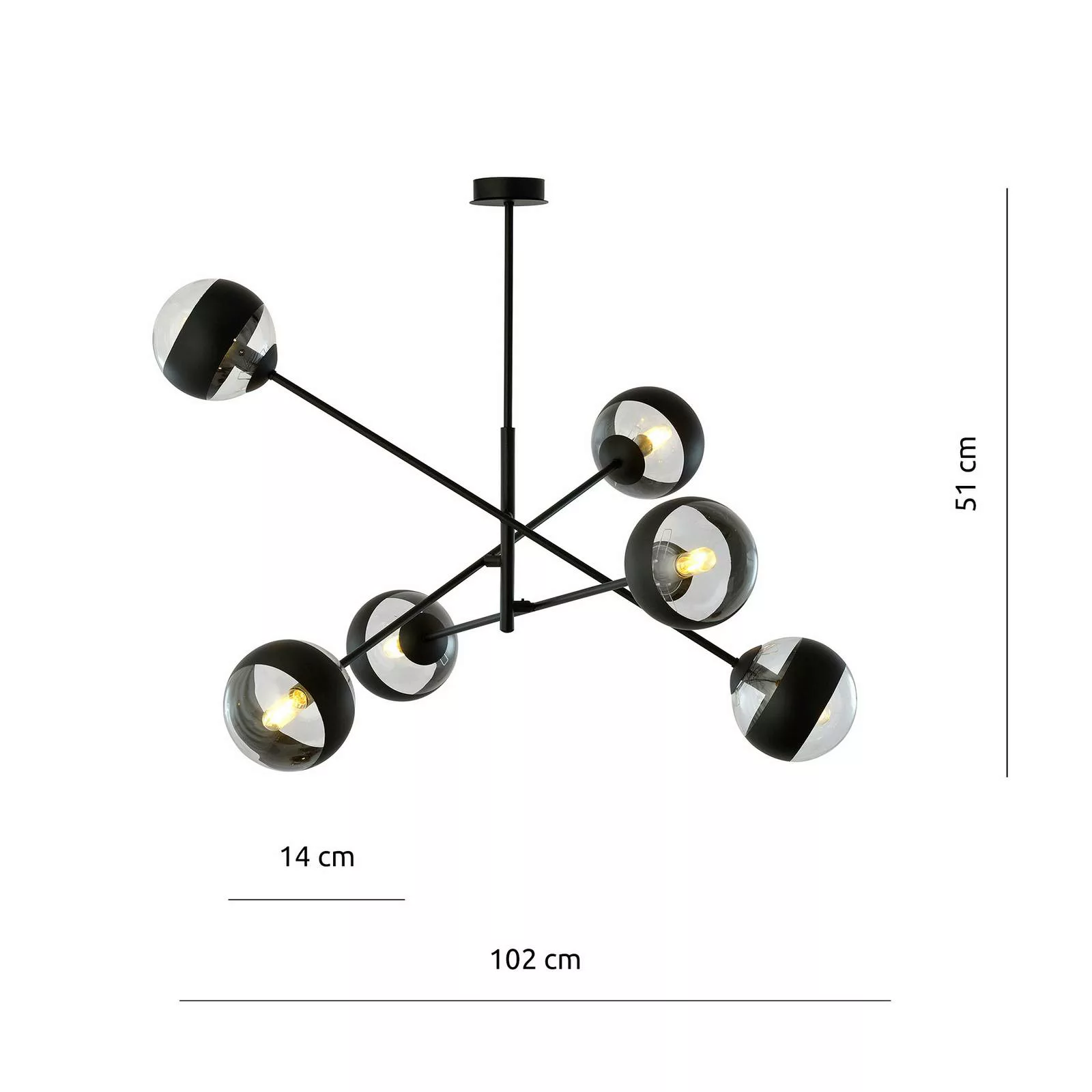 Deckenleuchte Linear, schwarz/klar, sechsflammig günstig online kaufen