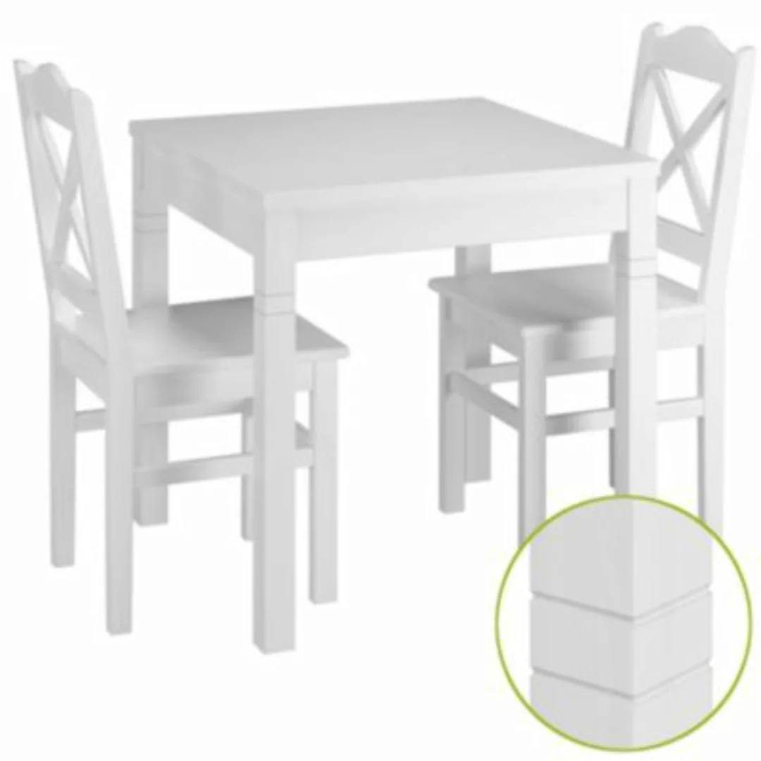 Erst-Holz® Weiße Essgruppe mit Tisch und 2 Stühle Kiefer Massivholz weiß günstig online kaufen