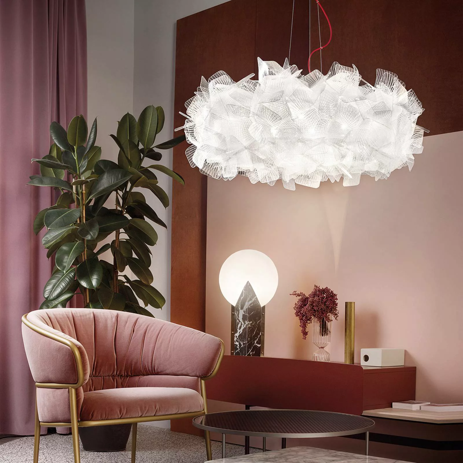 Slamp Clizia Pixel Hängelampe, Kabel rot, Ø 78 cm günstig online kaufen