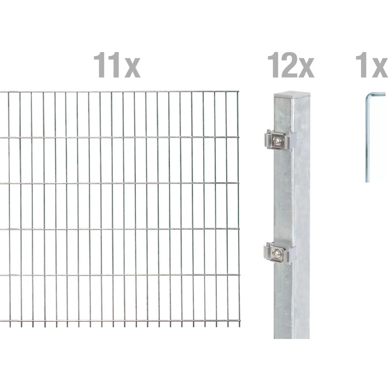 Metallzaun Grund-Set Doppelstabmatte feuerverzinkt 11 x 2 m x 1,6 m günstig online kaufen
