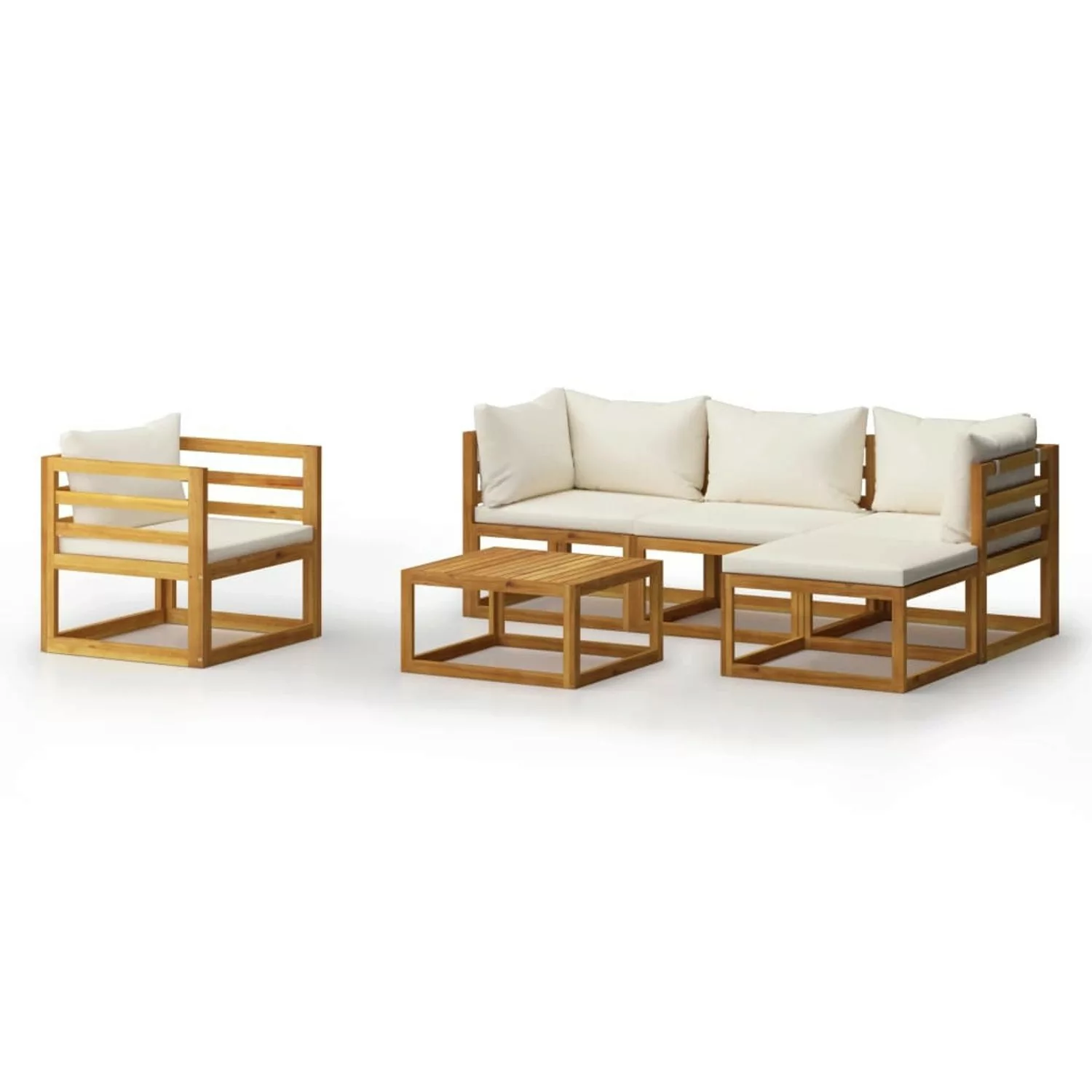 6-tlg. Garten-lounge-set Mit Auflagen Creme Massivholz Akazie günstig online kaufen