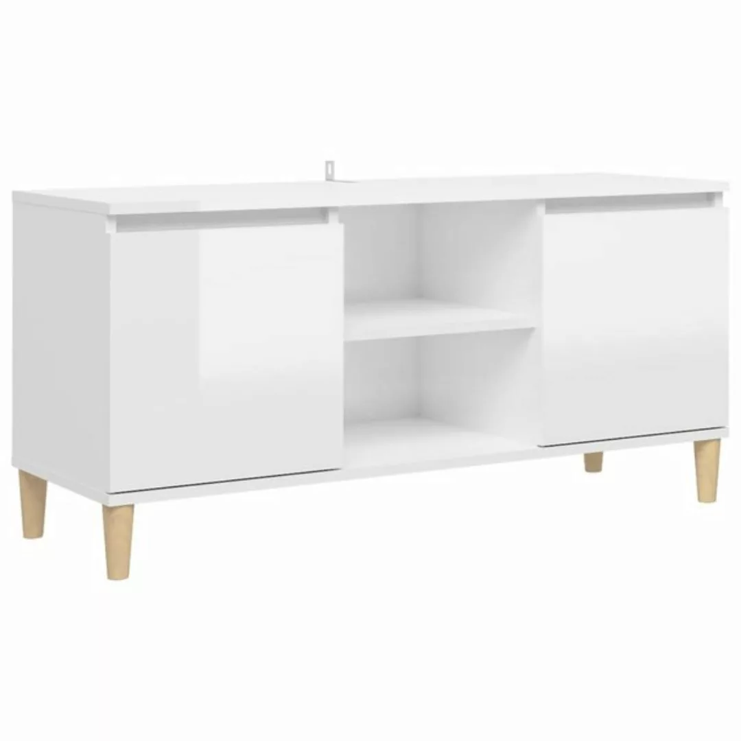 vidaXL TV-Schrank TV-Schrank mit Massivholz-Beinen Hochglanz-Weiß 103,5x35x günstig online kaufen