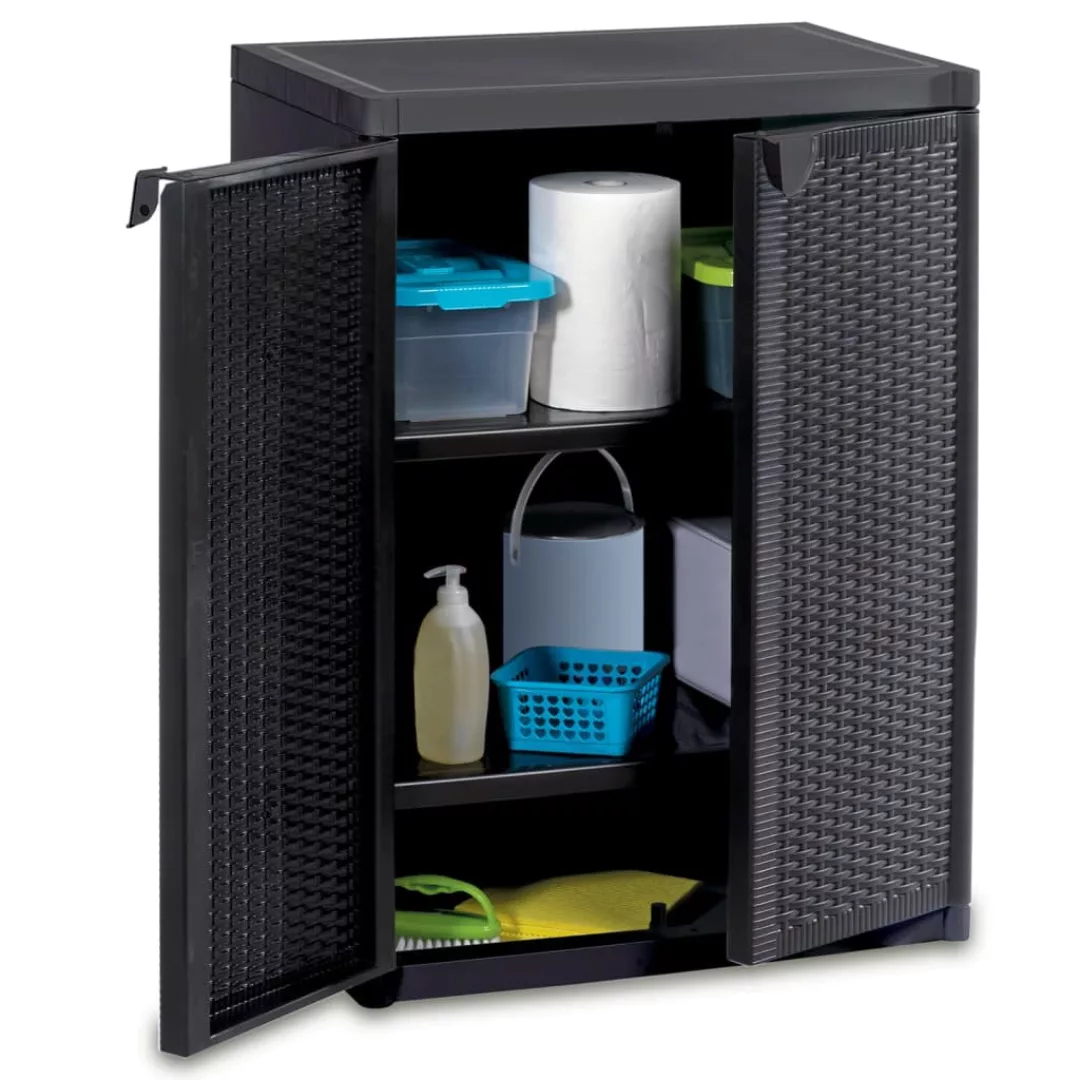 Gartenschrank Schwarz 65x45x88 Cm Pp Rattan günstig online kaufen