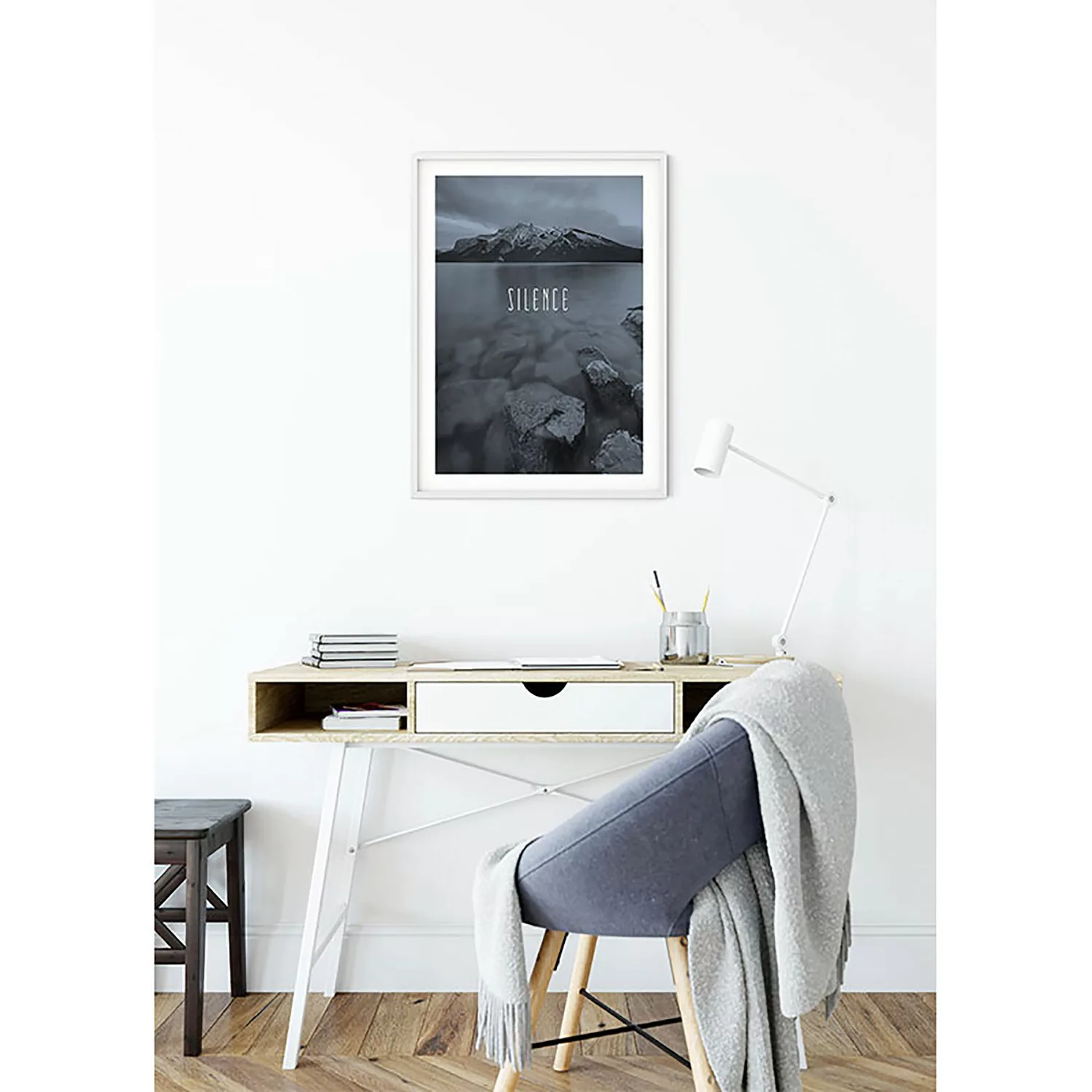 KOMAR Wandbild - Word Lake Silence Blue  - Größe: 50 x 70 cm mehrfarbig Gr. günstig online kaufen