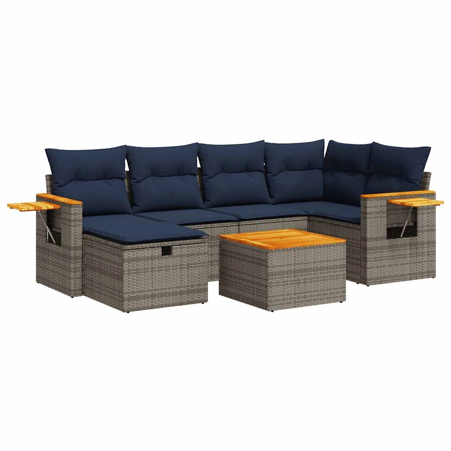 vidaXL 7-Tlg Garten-Sofagarnitur mit Kissen Grau Poly Rattan 3325981 günstig online kaufen