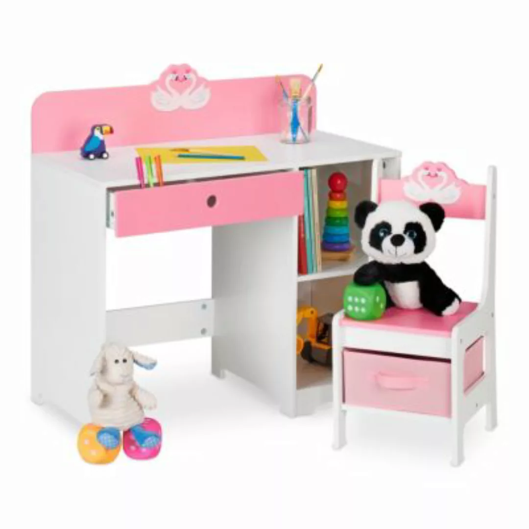 relaxdays "Schreibtisch und Stuhl Kinder ""Schwan""" rosa/weiß günstig online kaufen