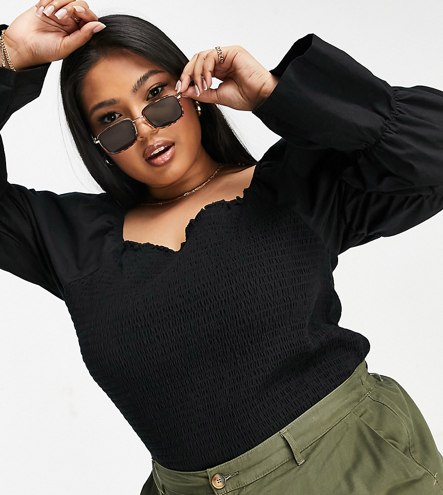 Only Curve – Geraffte Bluse aus Bio-Baumwolle mit gerafften langen Ärmeln i günstig online kaufen