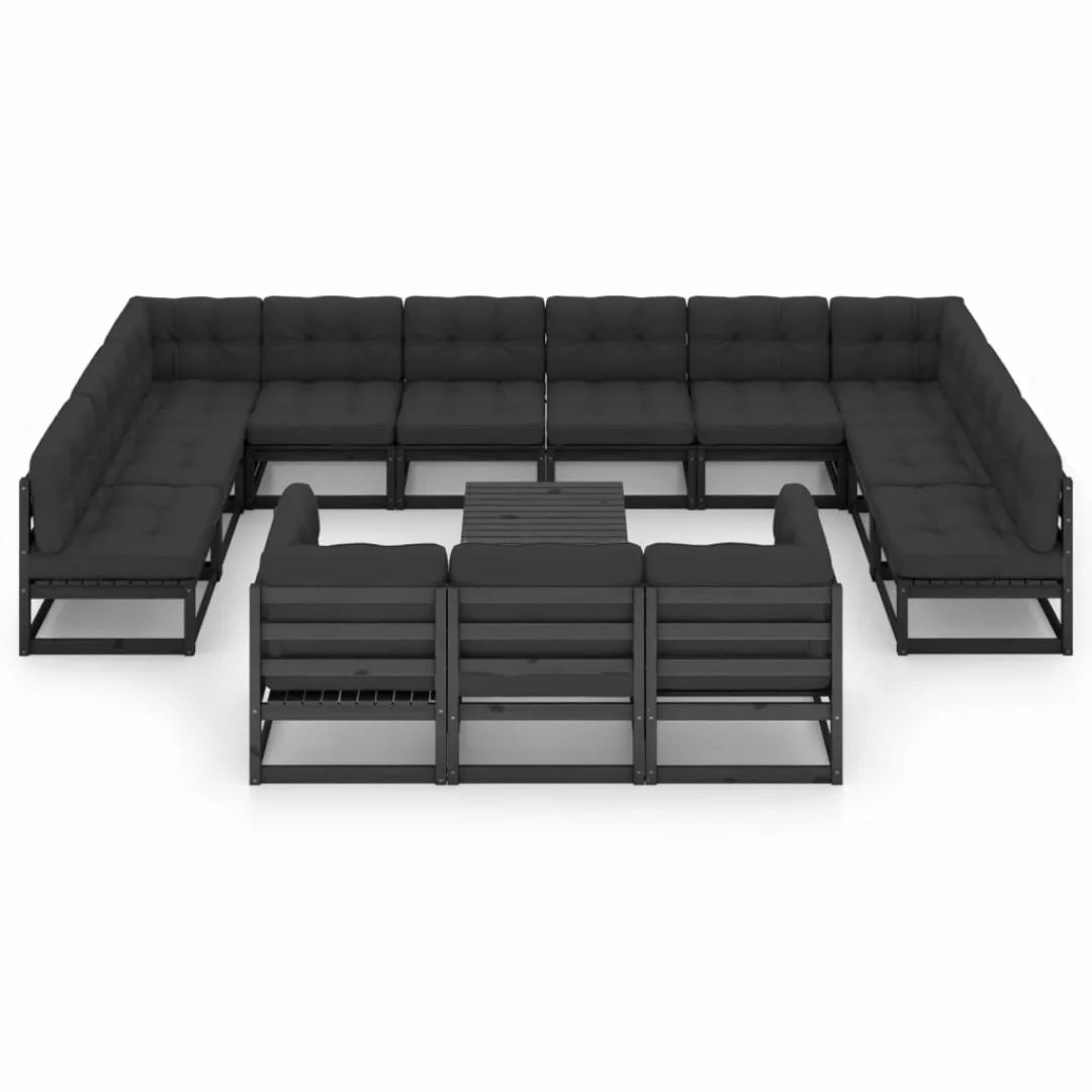 14-tlg. Garten-lounge-set Mit Kissen Schwarz Kiefer Massivholz günstig online kaufen