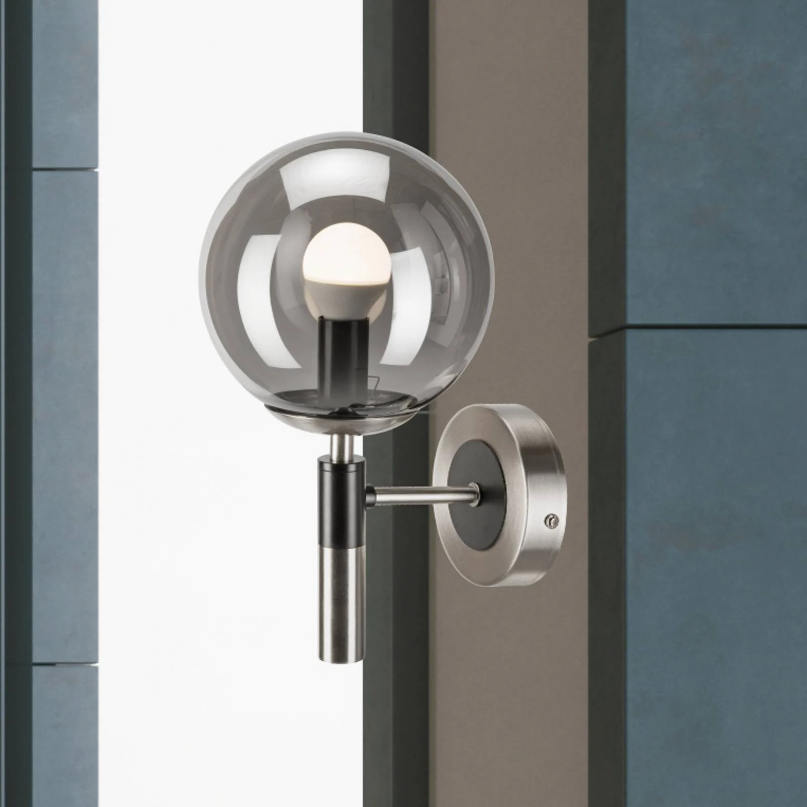 Wandleuchte Rollo, Ø 15 cm, rauchgrau, Glas/Metall günstig online kaufen