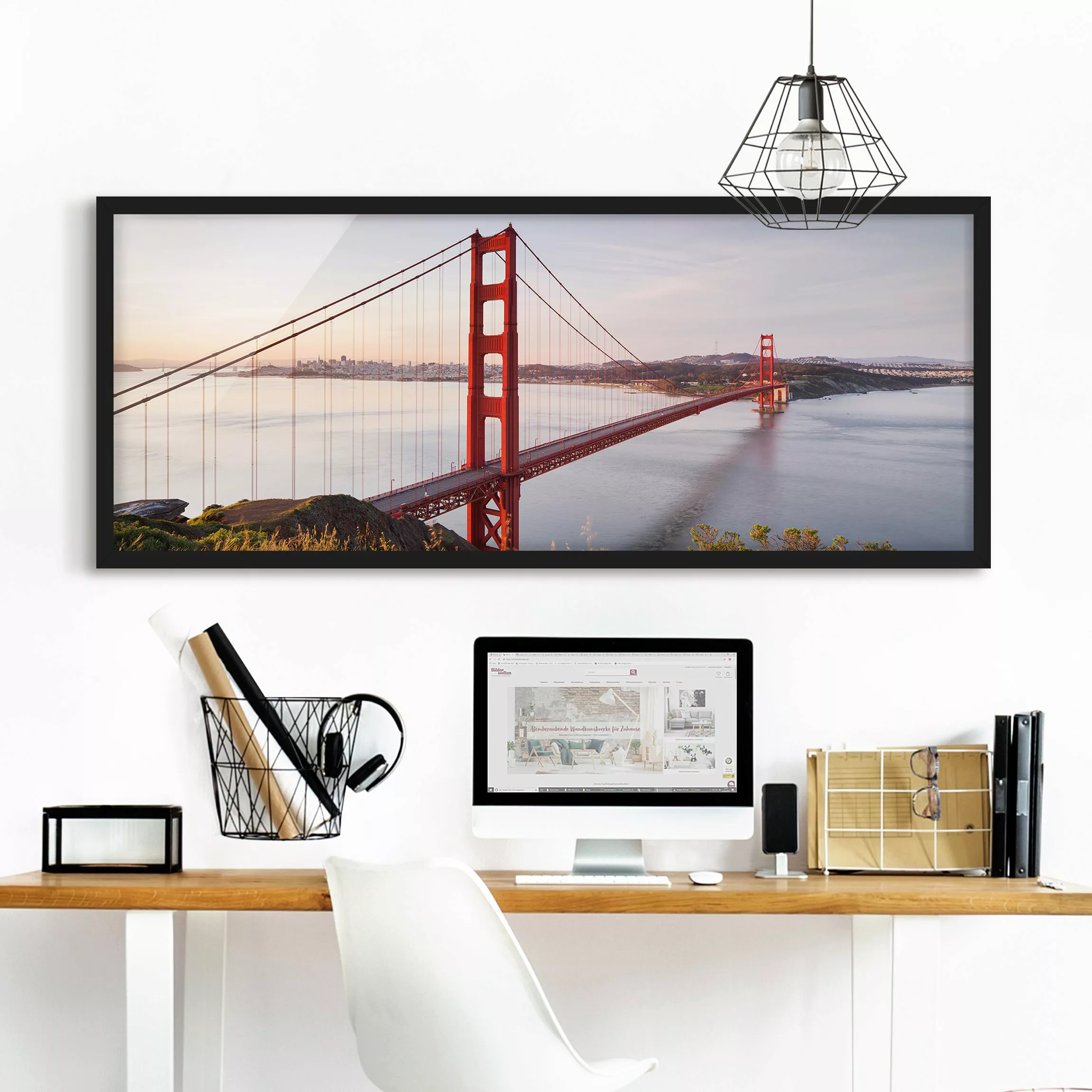 Bild mit Rahmen Architektur & Skyline - Panorama Golden Gate Bridge in San günstig online kaufen