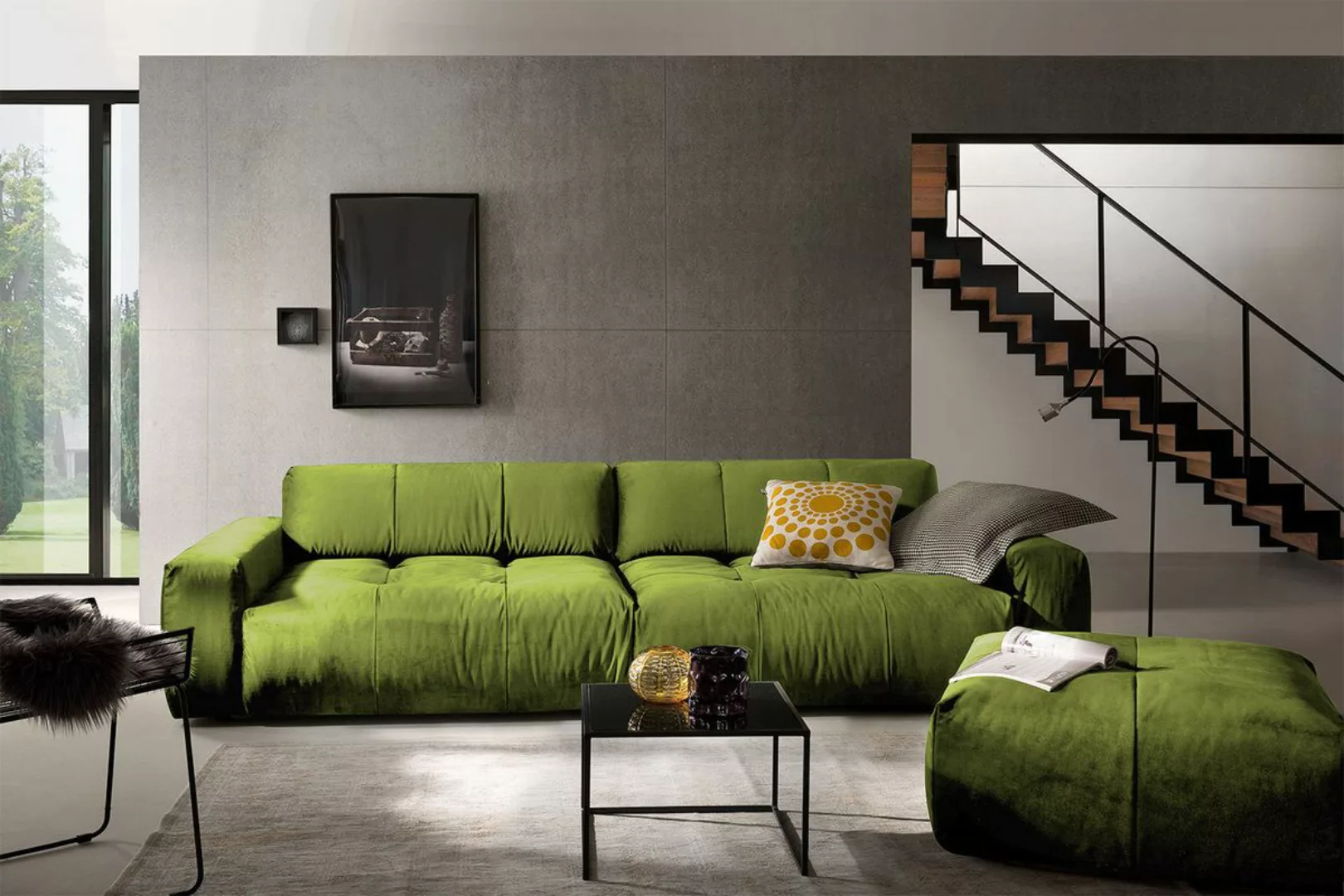 KAWOLA Big Sofa PALACE 3-Sitzer mit Sitztiefenverstellung Velvet green günstig online kaufen