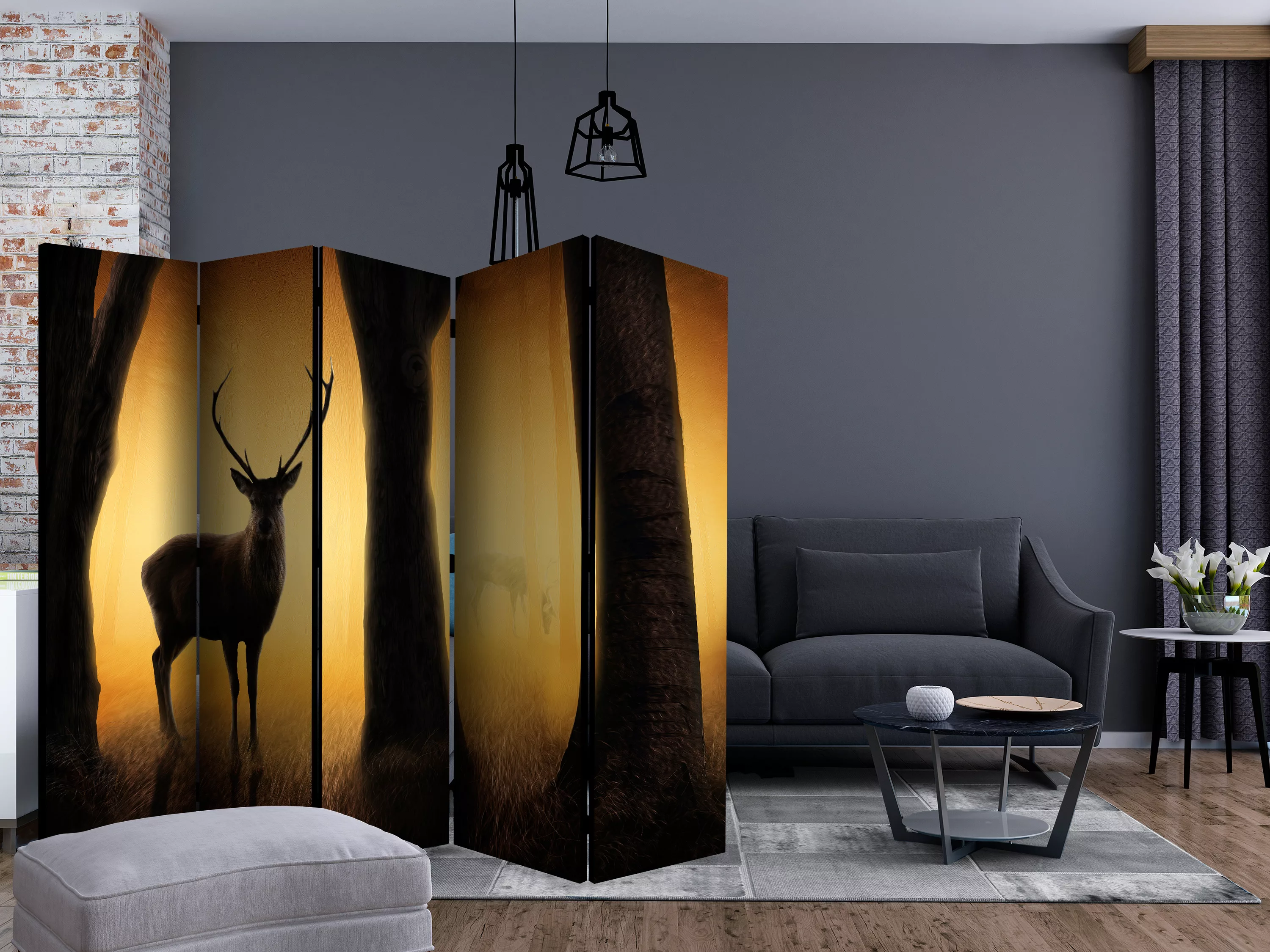 5-teiliges Paravent - Deer In His Natural Habitat Ii [room Dividers] günstig online kaufen