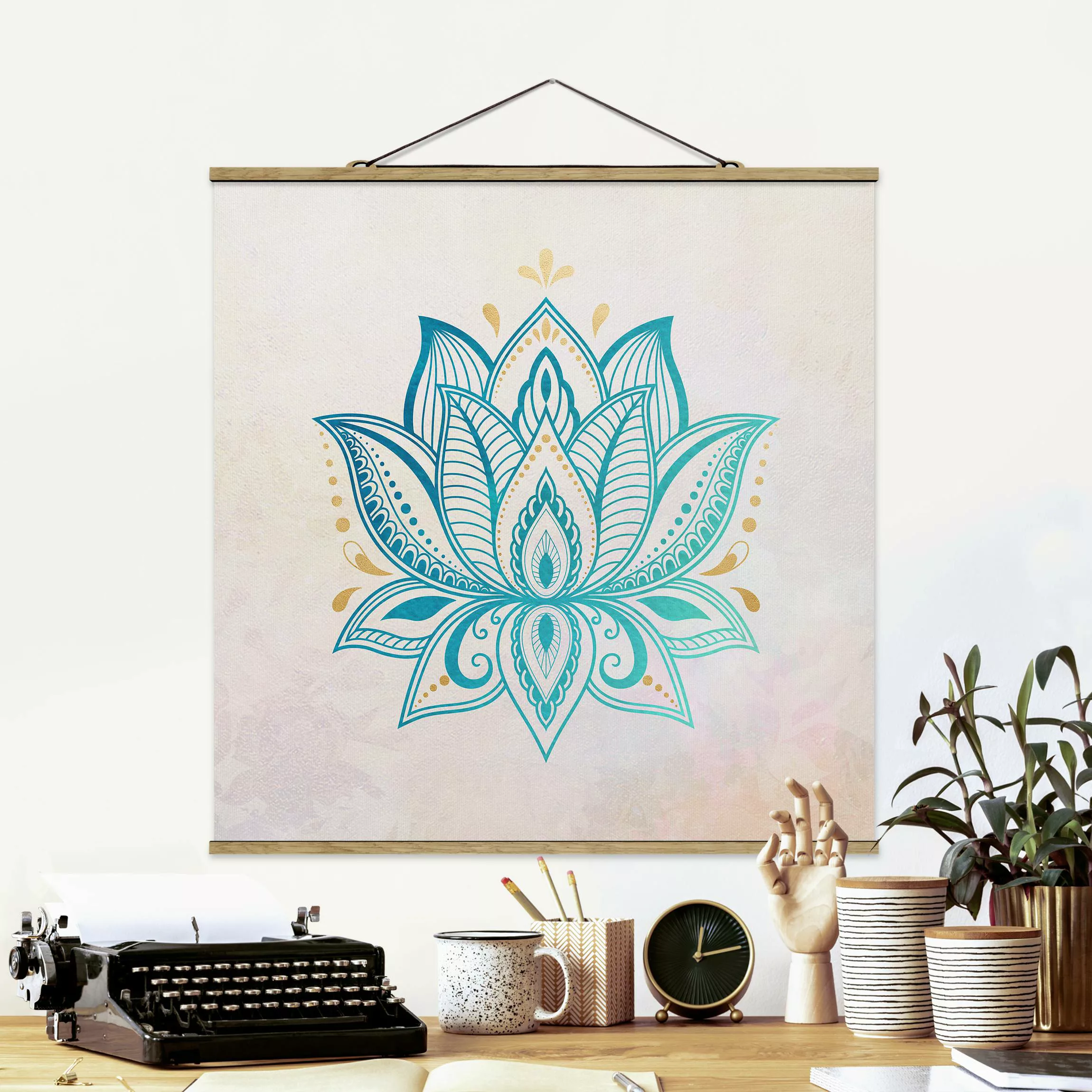 Stoffbild Mandala mit Posterleisten - Quadrat Lotus Illustration Mandala go günstig online kaufen