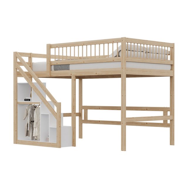 HAUSS SPOLE Etagenbett 90x 200 cm Massivholzbett, Treppe mit Aufbewahrungss günstig online kaufen