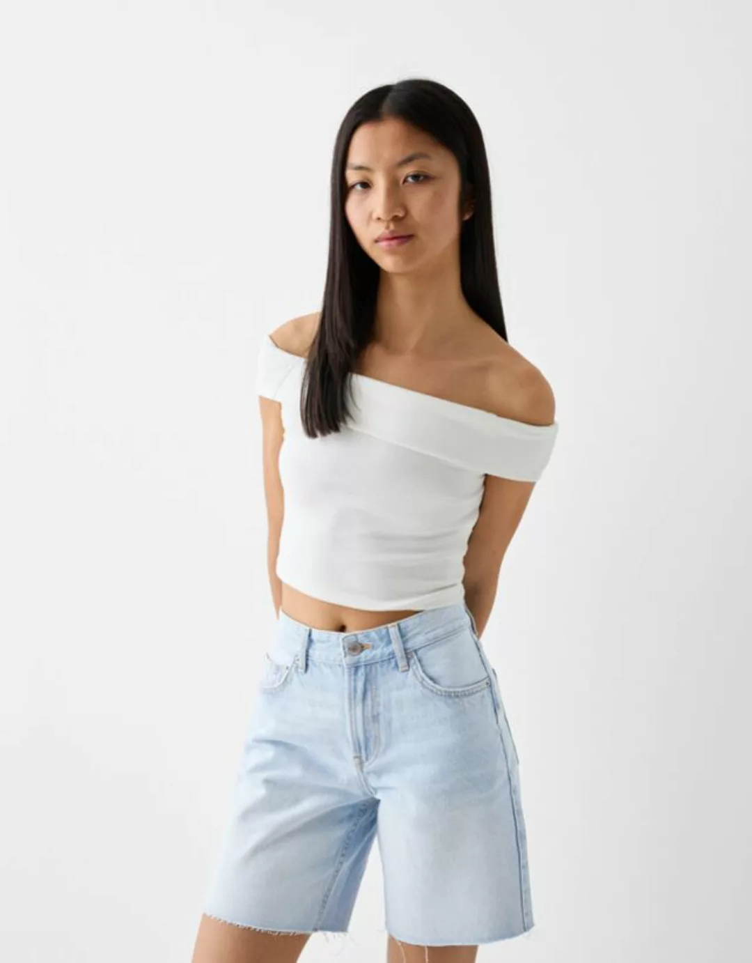 Bershka Jeans-Bermudashorts Damen 34 Hellblau günstig online kaufen