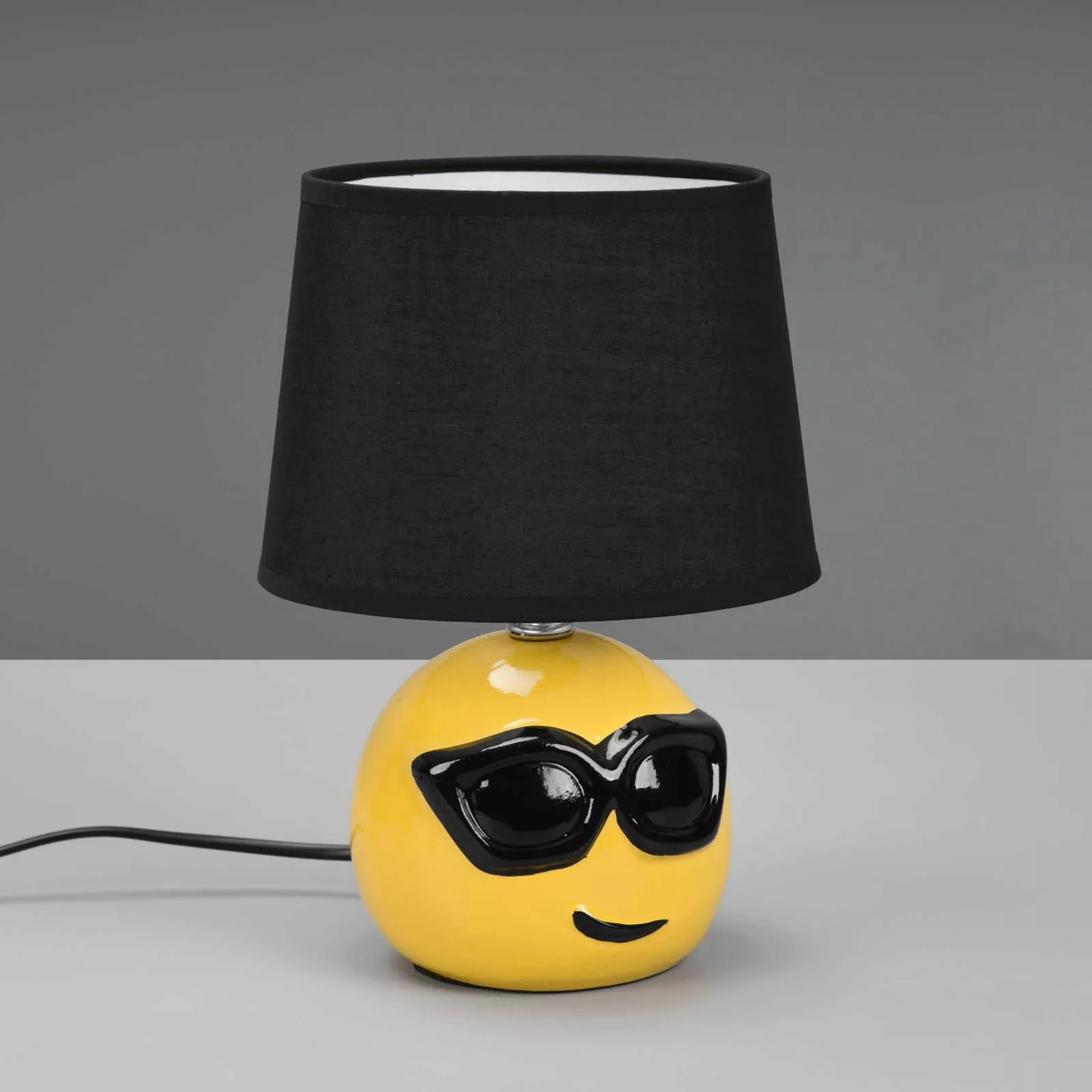 Tischlampe Coolio mit Smiley, Stoffschirm schwarz günstig online kaufen