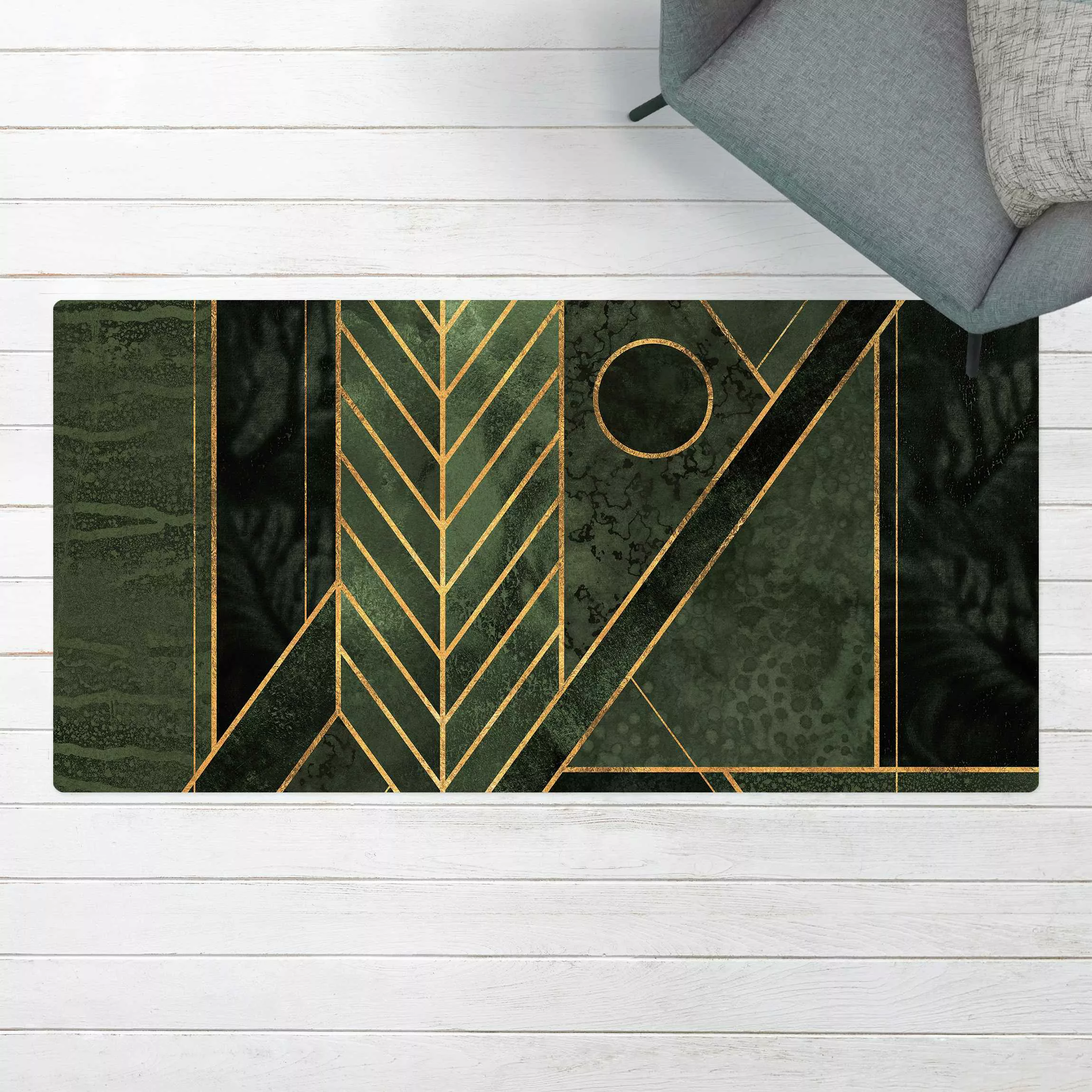 Kork-Teppich Geometrische Formen Smaragd Gold günstig online kaufen