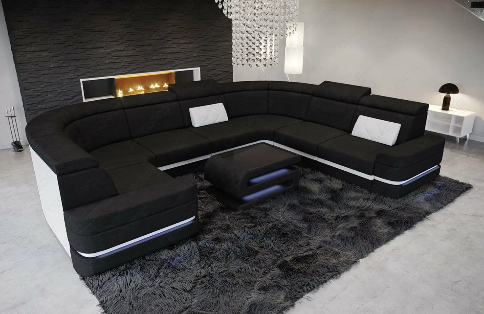 Sofa Dreams Wohnlandschaft Stoff Polstersofa Couch Positano U Form Stoffsof günstig online kaufen