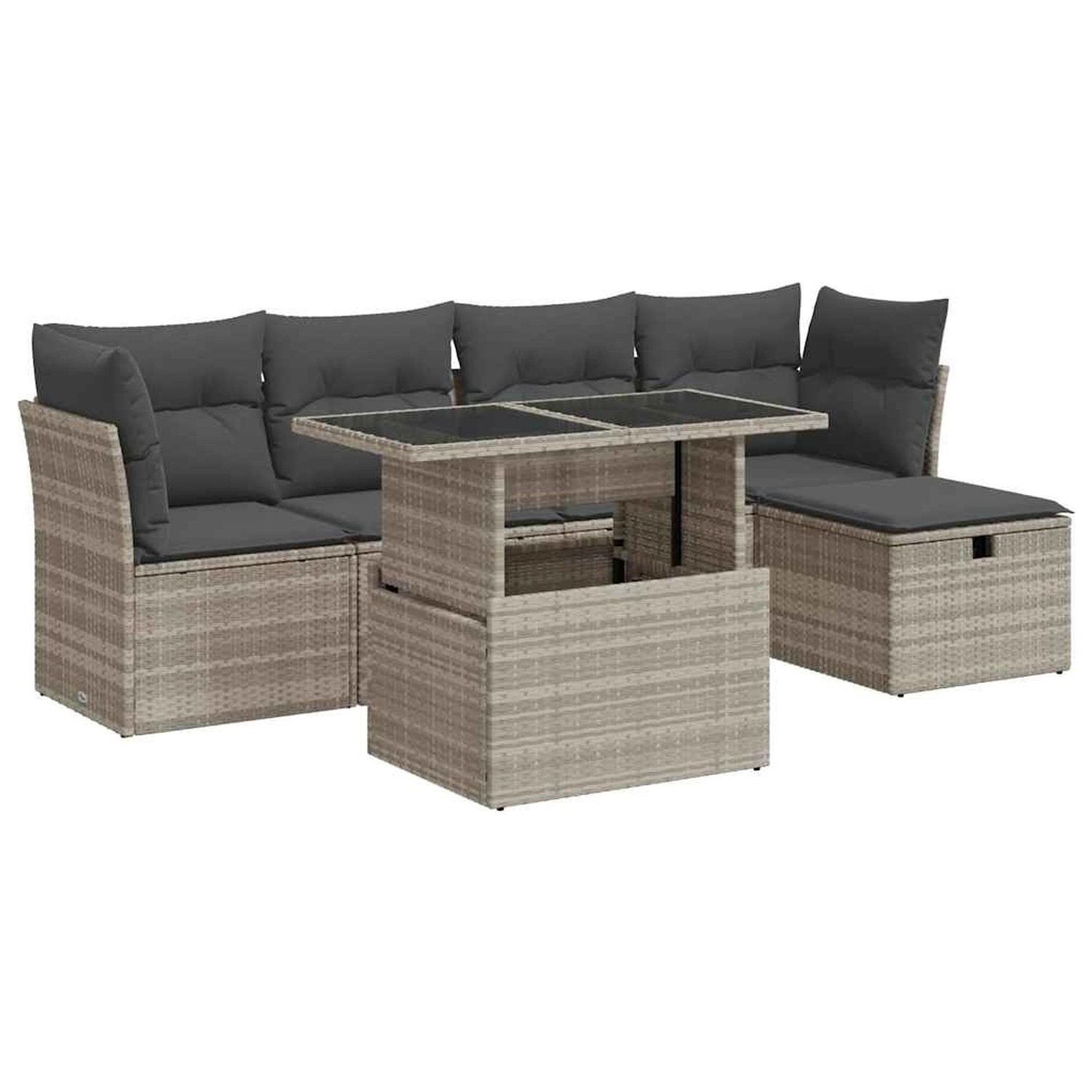 vidaXL 6-Tlg Garten-Sofagarnitur mit Kissen Hellgrau Poly Rattan 3327772 günstig online kaufen