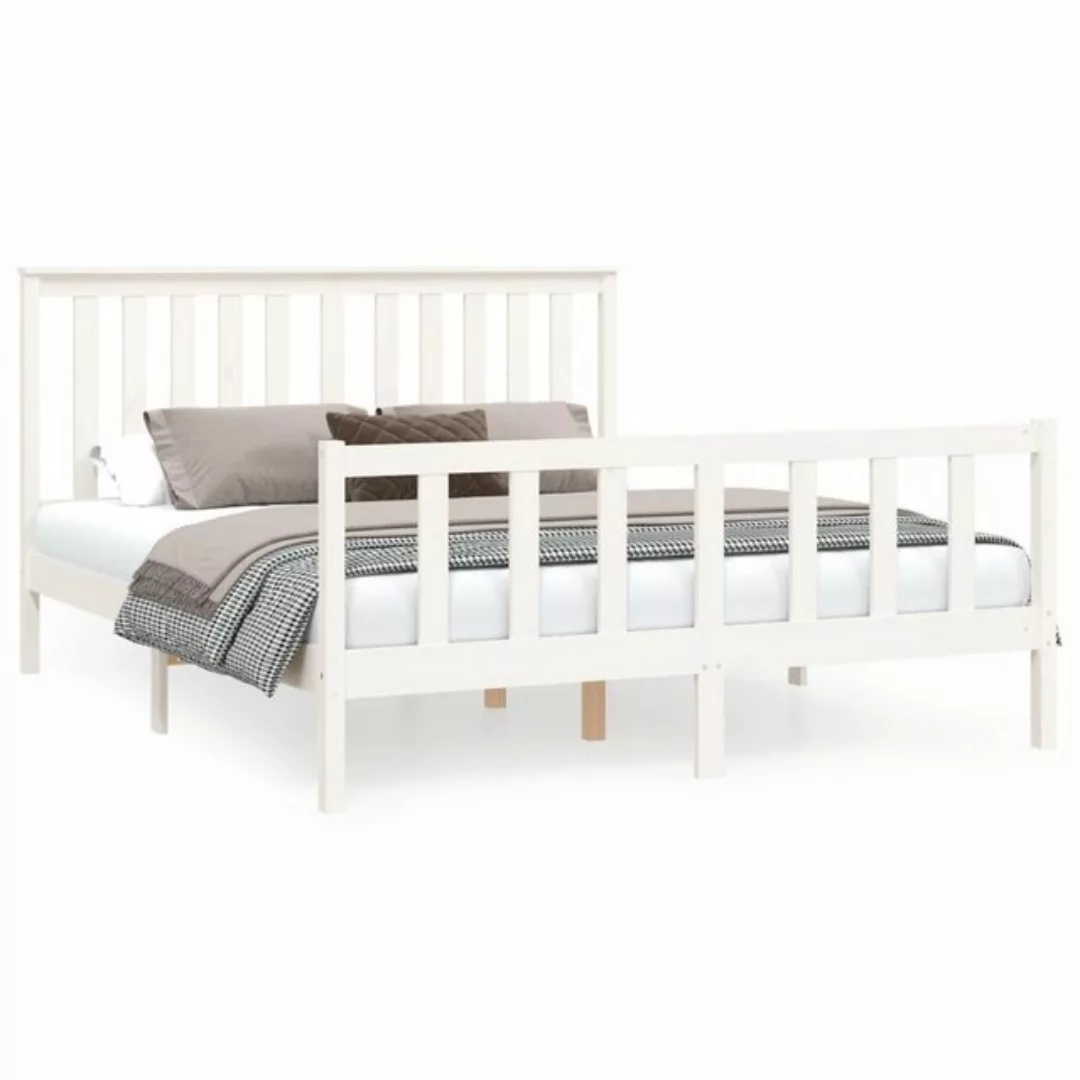 vidaXL Bettgestell Massivholzbett mit Kopfteil Weiß 150x200cm Kiefer Bett B günstig online kaufen