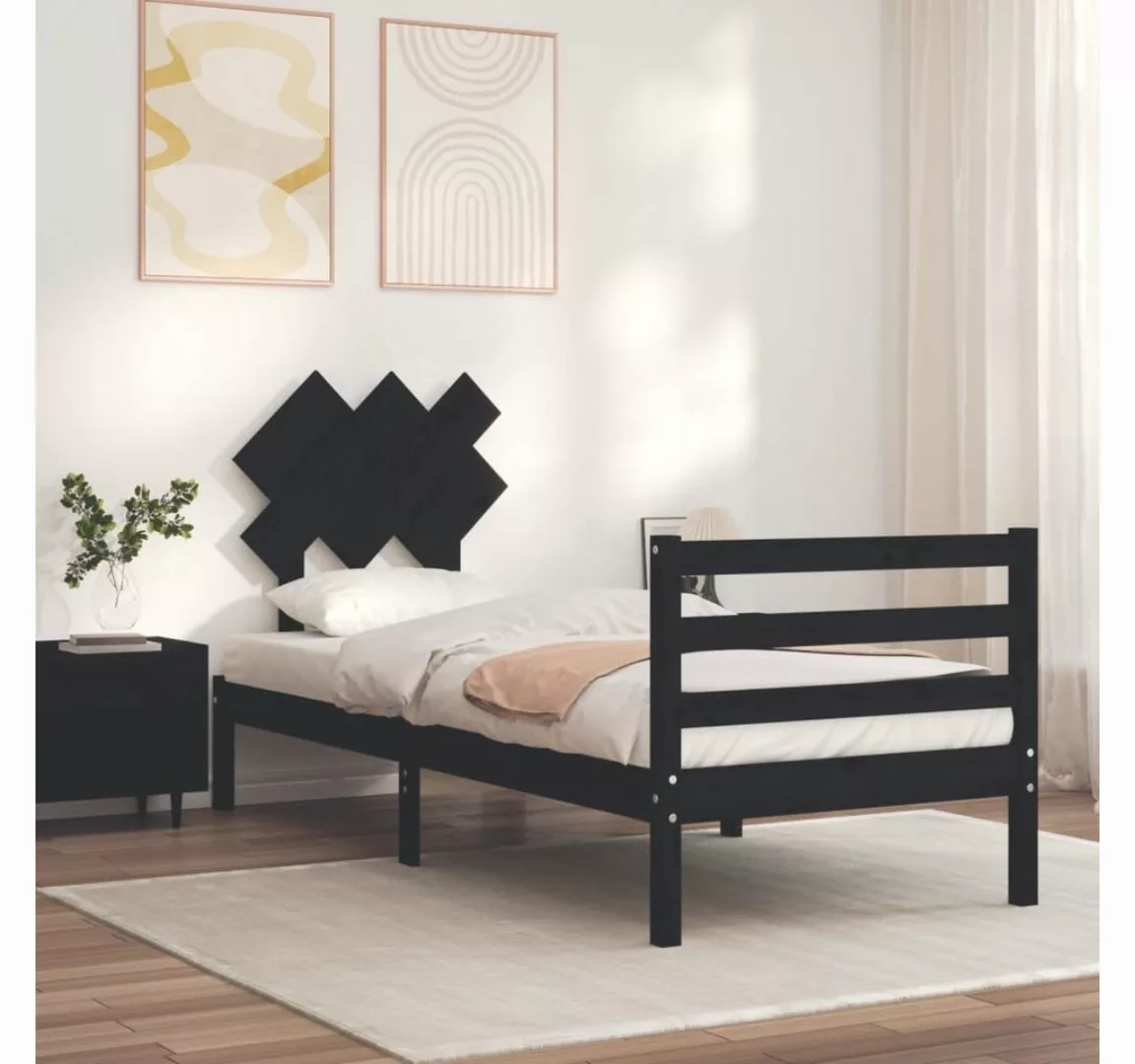 vidaXL Bett Massivholzbett mit Kopfteil Schwarz 90x200 cm günstig online kaufen