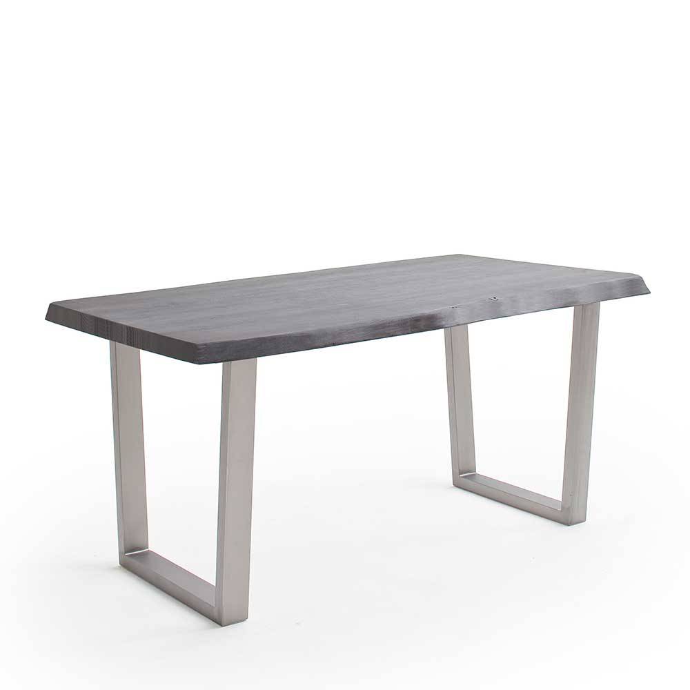 Esstisch Holztisch mit natürlicher Baumkante in Akazie Grau günstig online kaufen