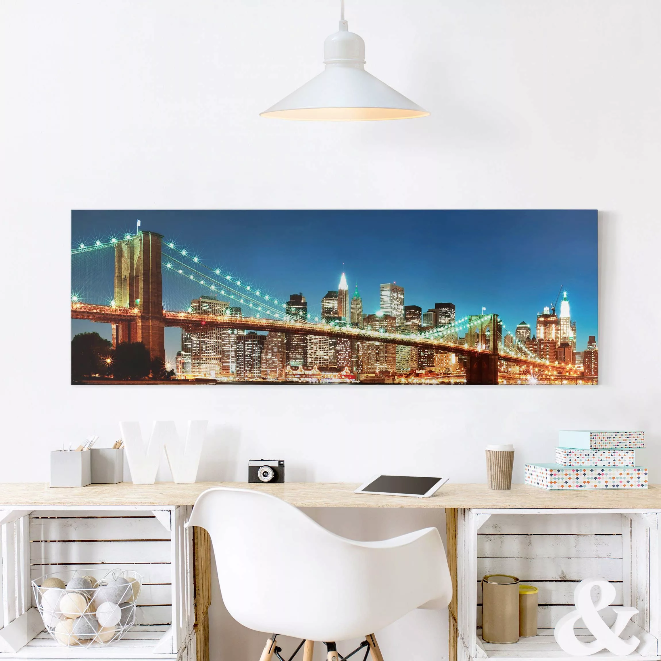 Leinwandbild New York - Panorama Nighttime Manhattan Bridge günstig online kaufen