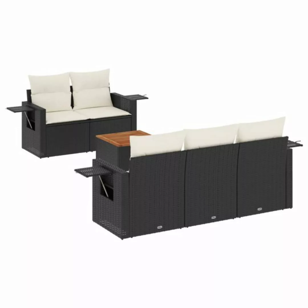 vidaXL Sofaelement 6-tlg. Garten-Sofagarnitur mit Kissen Schwarz Poly Ratta günstig online kaufen