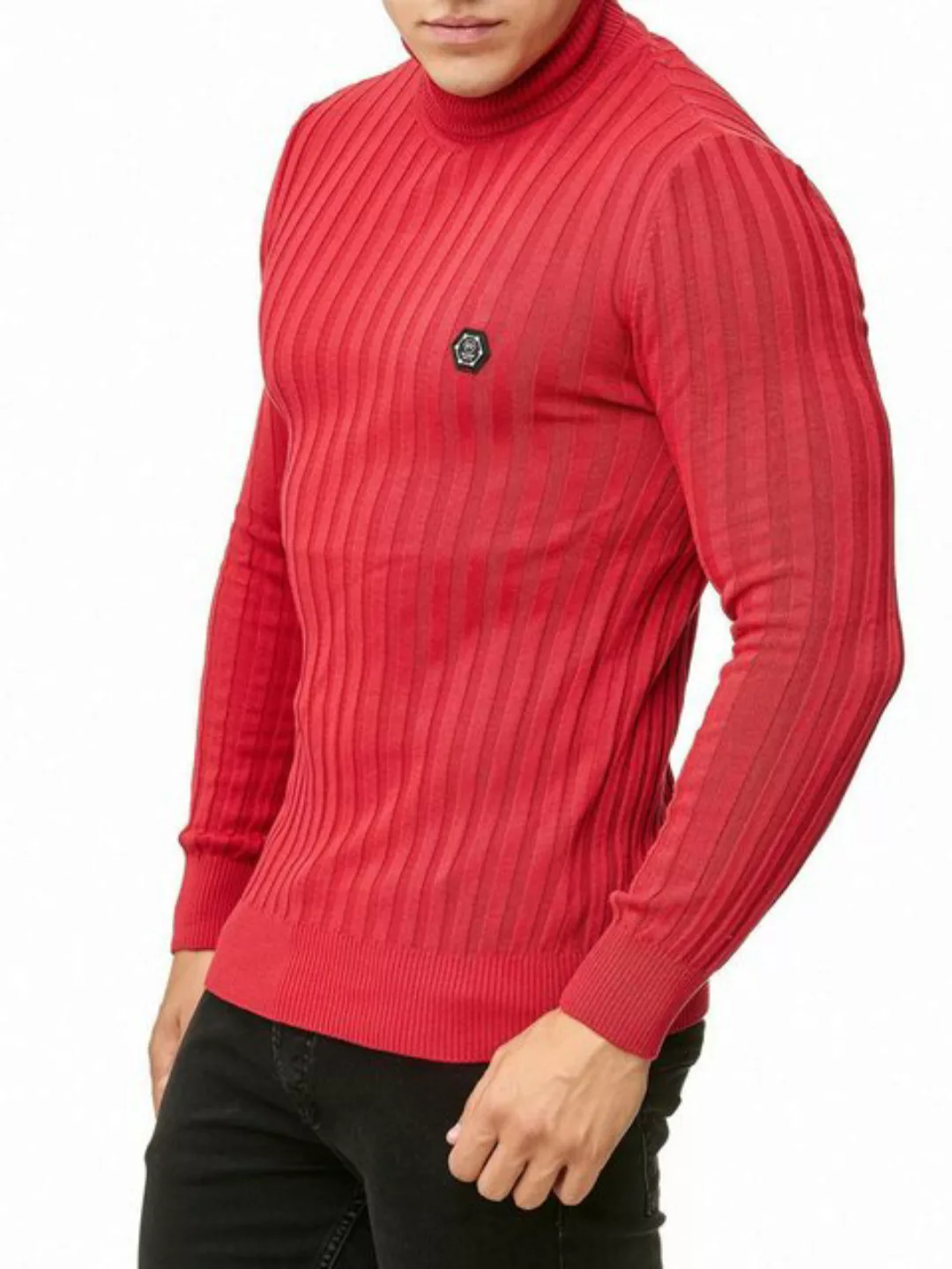 RedBridge Strickpullover Rollkragen Strickpullover mit Logopatch Rot M hohe günstig online kaufen