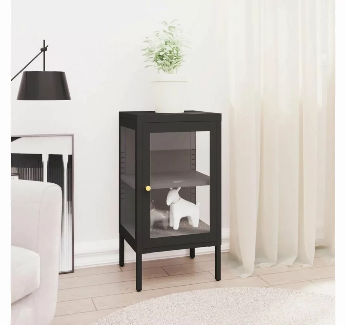 Sideboard Schwarz 38x35x70 Cm Stahl Und Glas günstig online kaufen