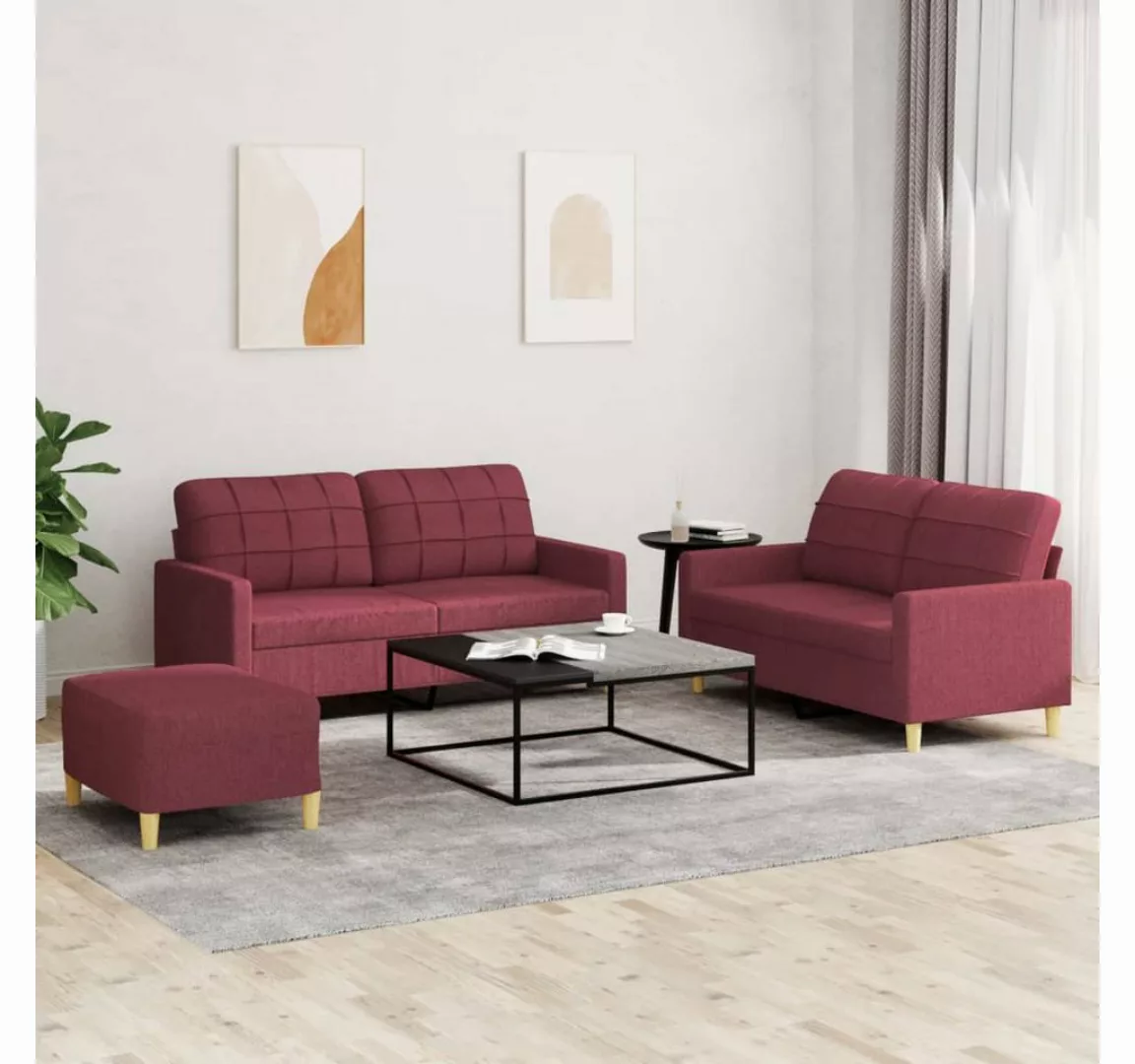 vidaXL Sofa Sofagarnitur mit Kissen Stoff, Standard + Fusshocker, Rot günstig online kaufen