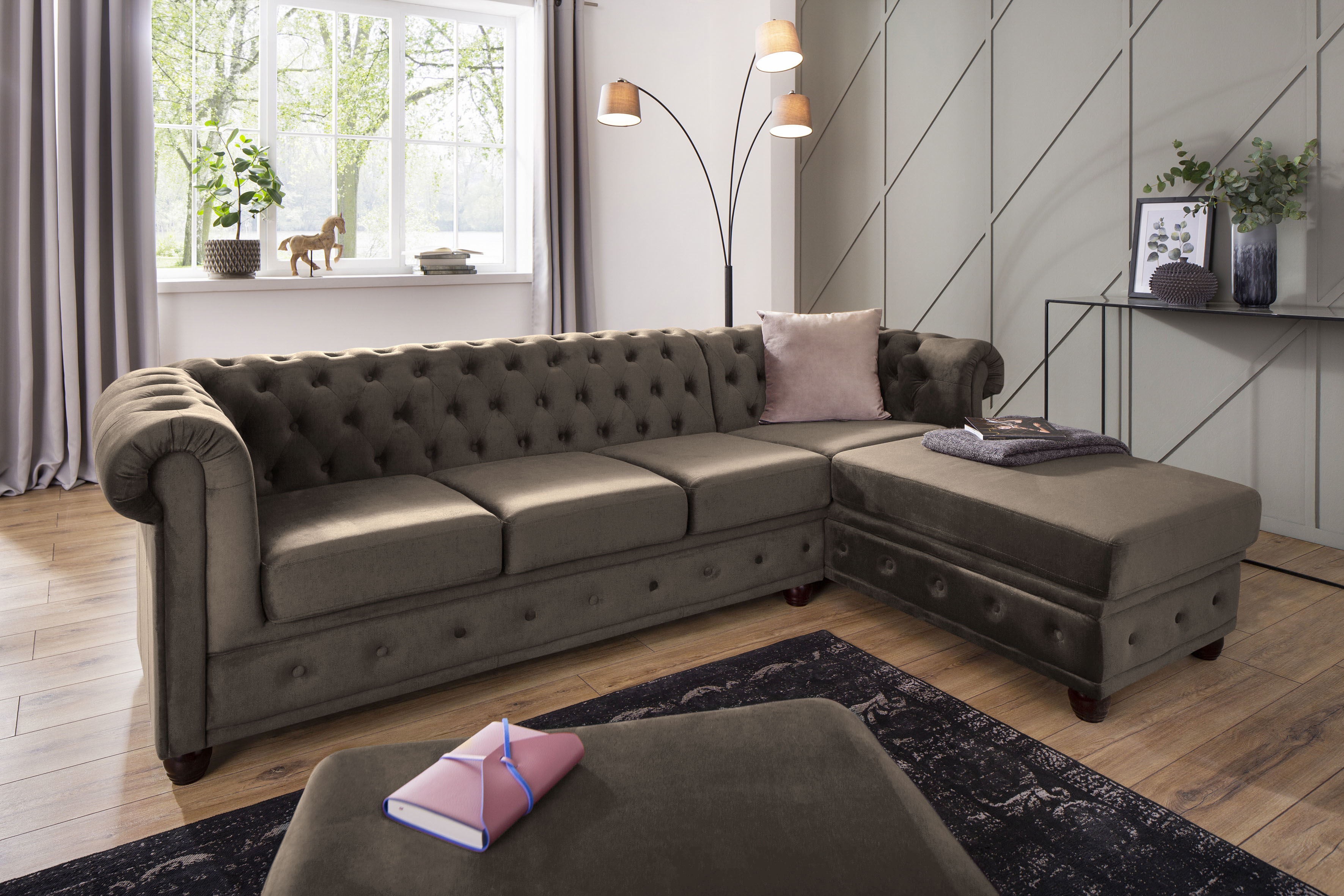Home affaire Chesterfield-Sofa »New Castle L-Form«, hochwertige Knopfheftun günstig online kaufen
