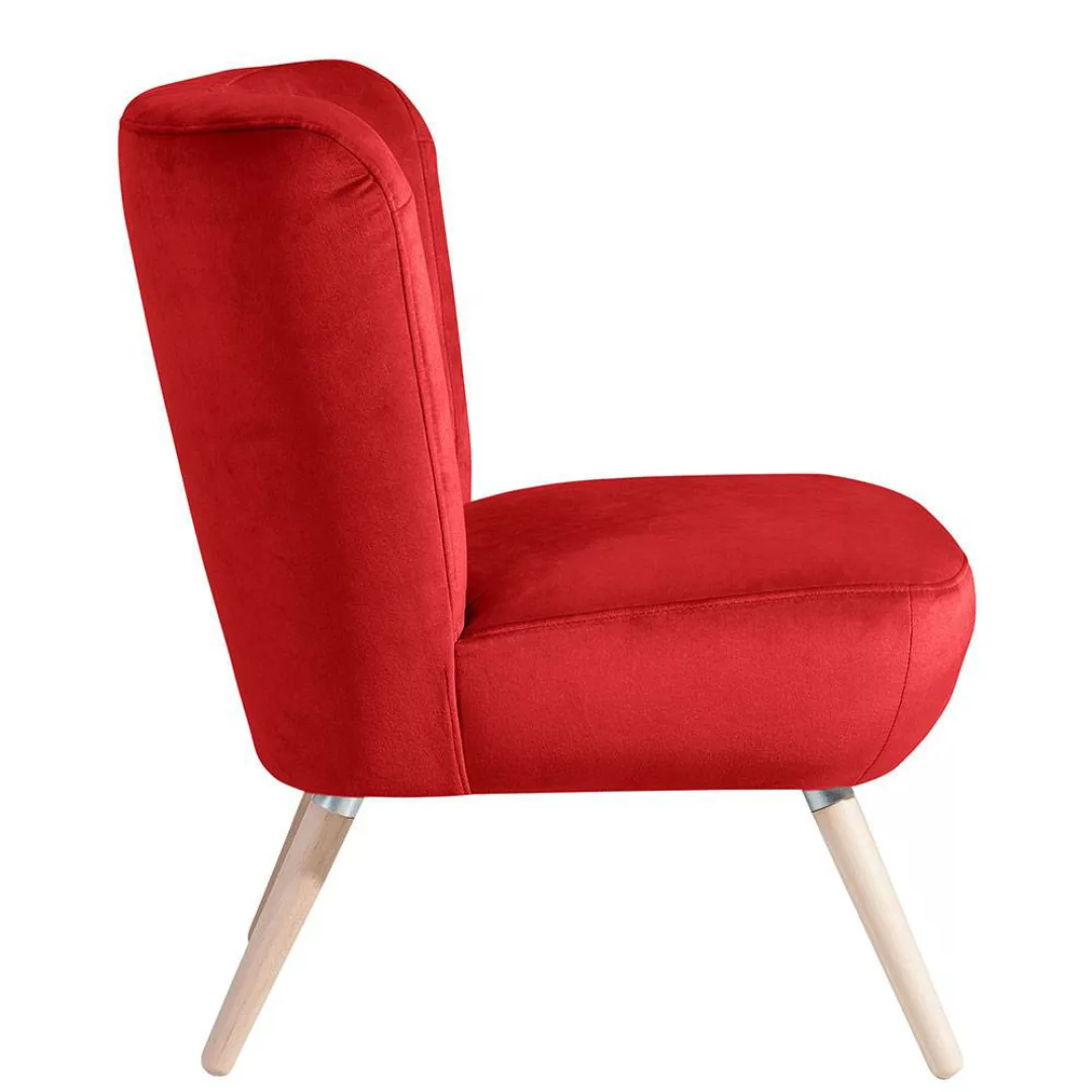 Samtvelours Sessel rot im Retrostil Vierfußgestell aus Holz günstig online kaufen