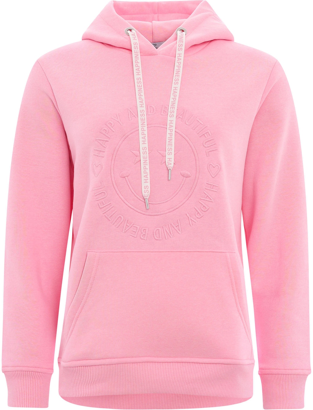 Zwillingsherz Hoodie "Happy and Beautiful", mit gleichfarbiger Smiley-Stick günstig online kaufen