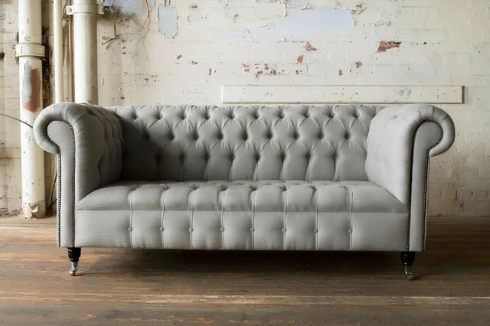 Xlmoebel Sofa Neues graues 3-Sitzer Chesterfield-Sofa aus edlem Leder für d günstig online kaufen