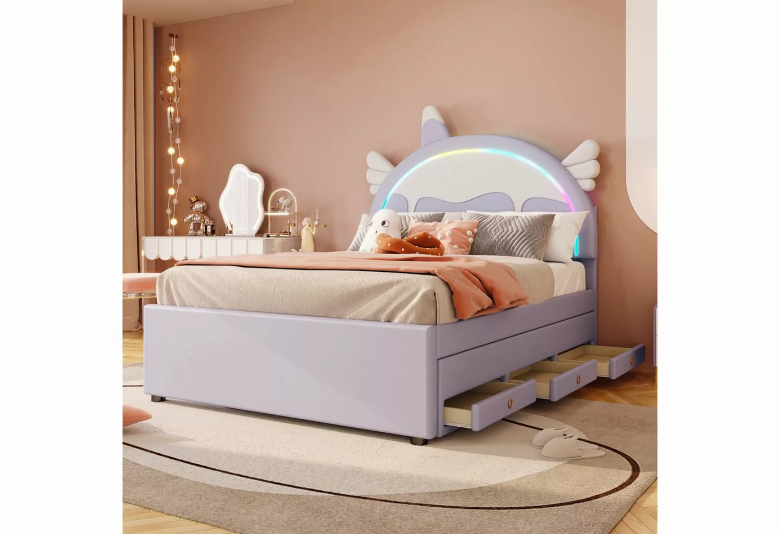 OKWISH Kinderbett Stauraumbett, ausgestattet mit ausziehbares rollbett (140 günstig online kaufen