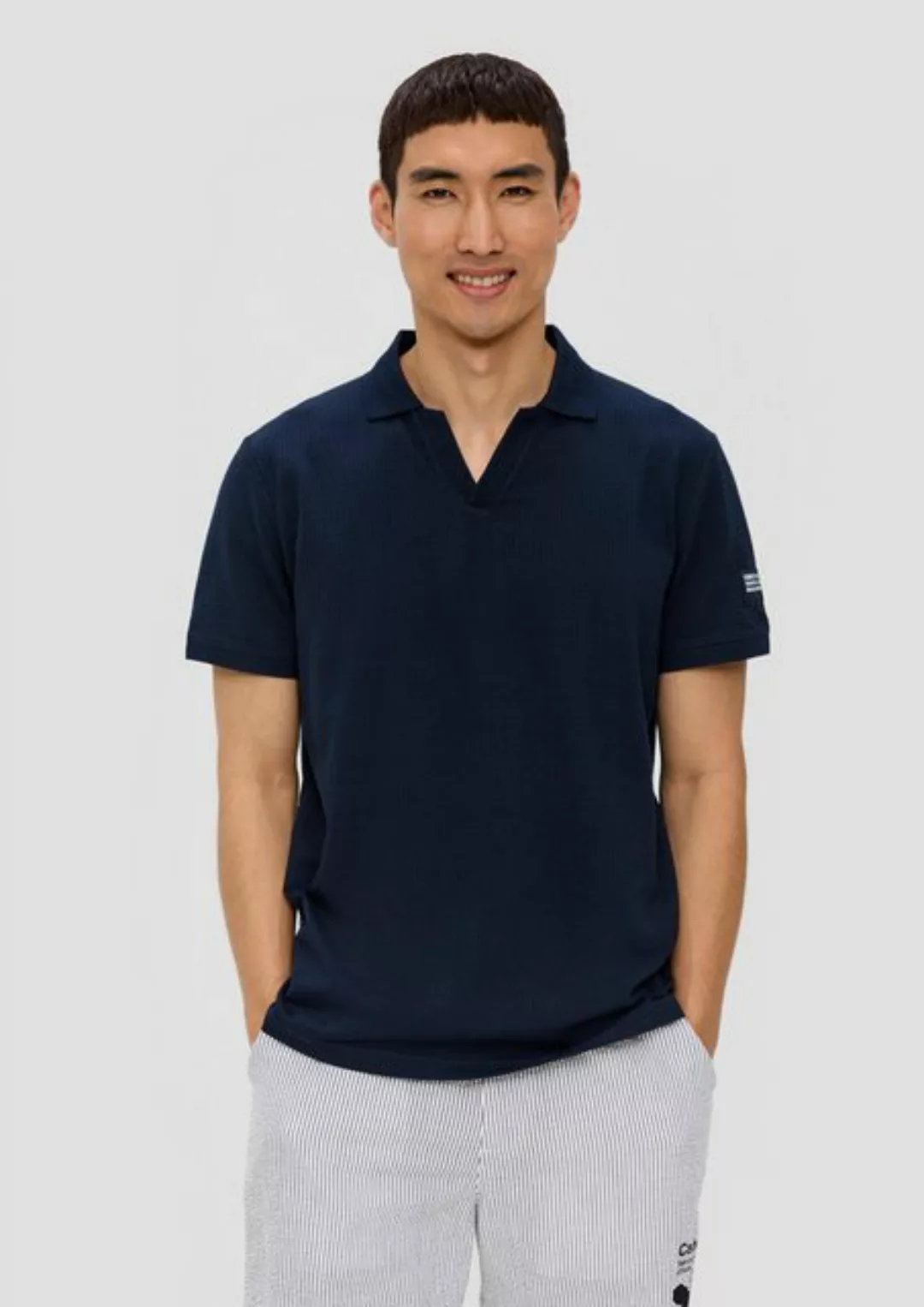 s.Oliver Kurzarmshirt Poloshirt aus Waffelpiqué Label-Patch günstig online kaufen