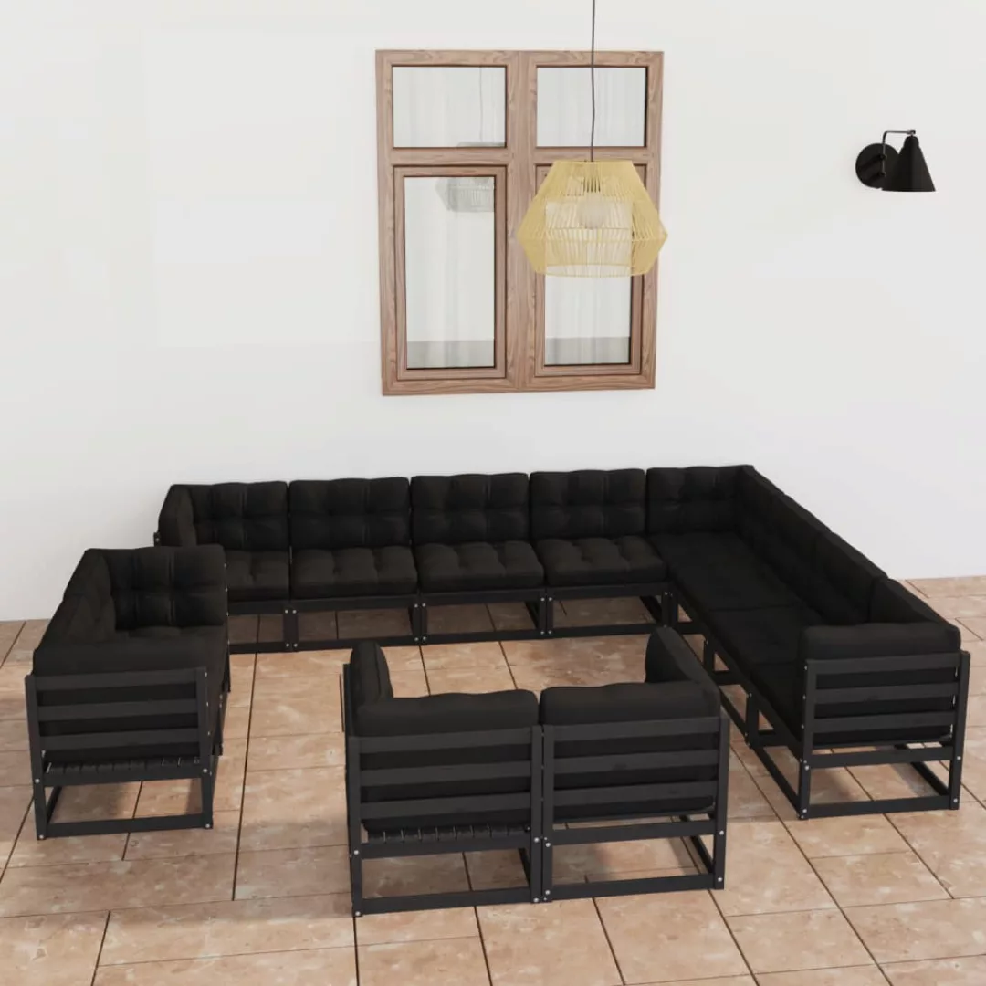 12-tlg. Garten-lounge-set Mit Kissen Schwarz Massivholz Kiefer günstig online kaufen